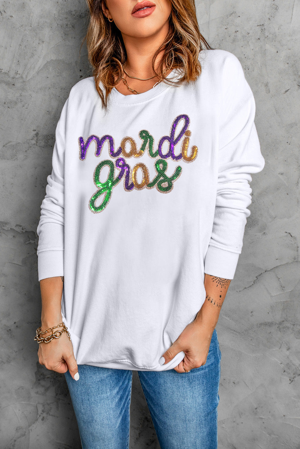 Mardi Gras Sequin Crewneck Sweatshirt