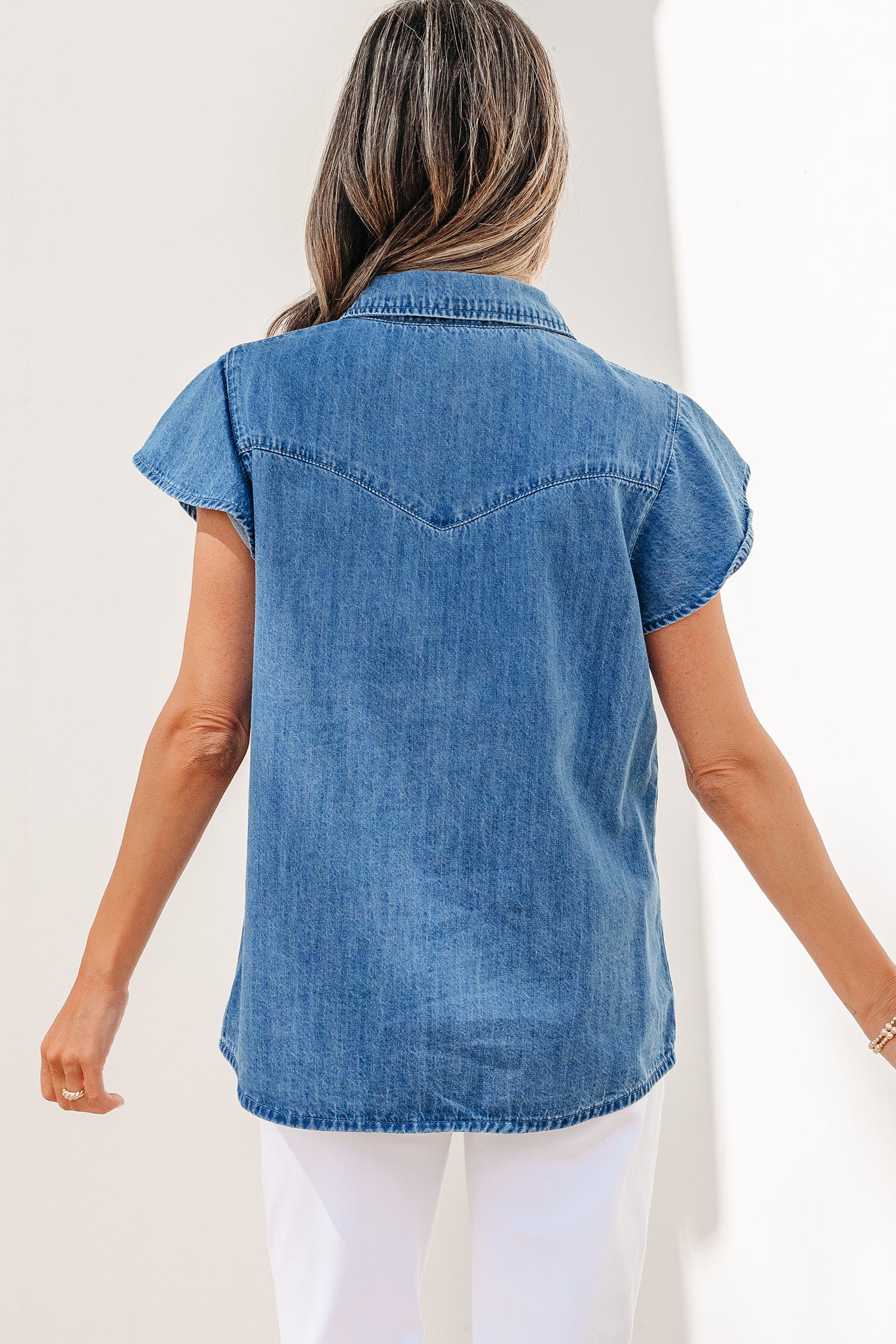 Dusk Blue Ruffle Denim Shirt