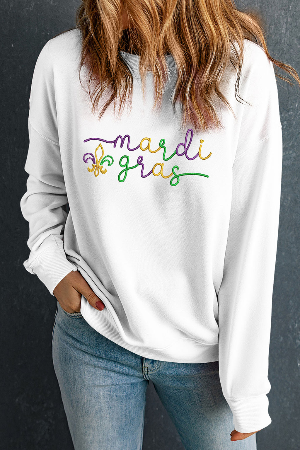 Mardi Gras Embroidered Fleur de Lis Sweatshirt