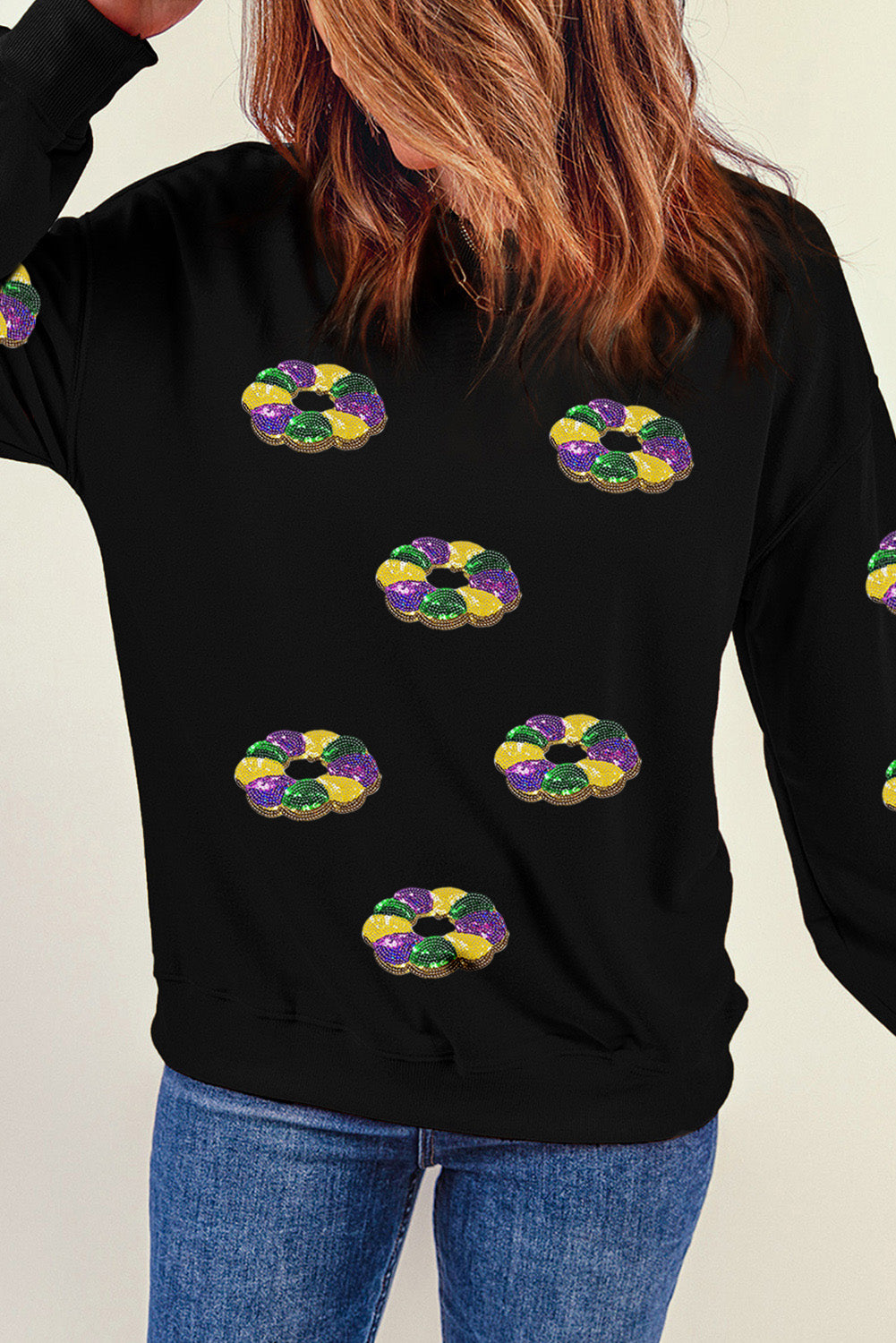 Mardi Gras Sequin Donut Sweatshirt