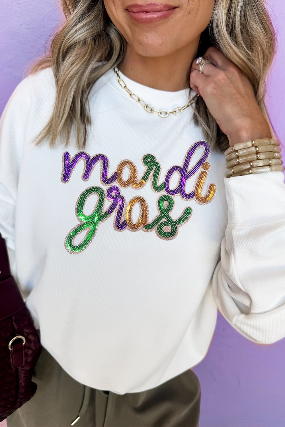 Mardi Gras Sequin Crewneck Sweatshirt