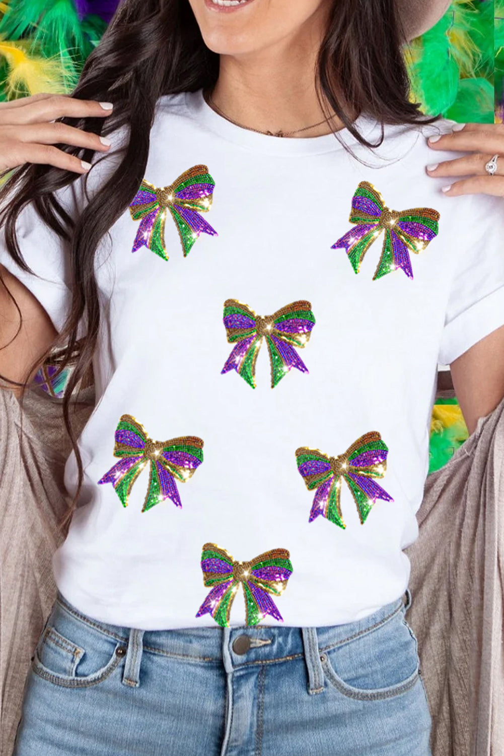 Mardi Gras Sequin Bow Tee