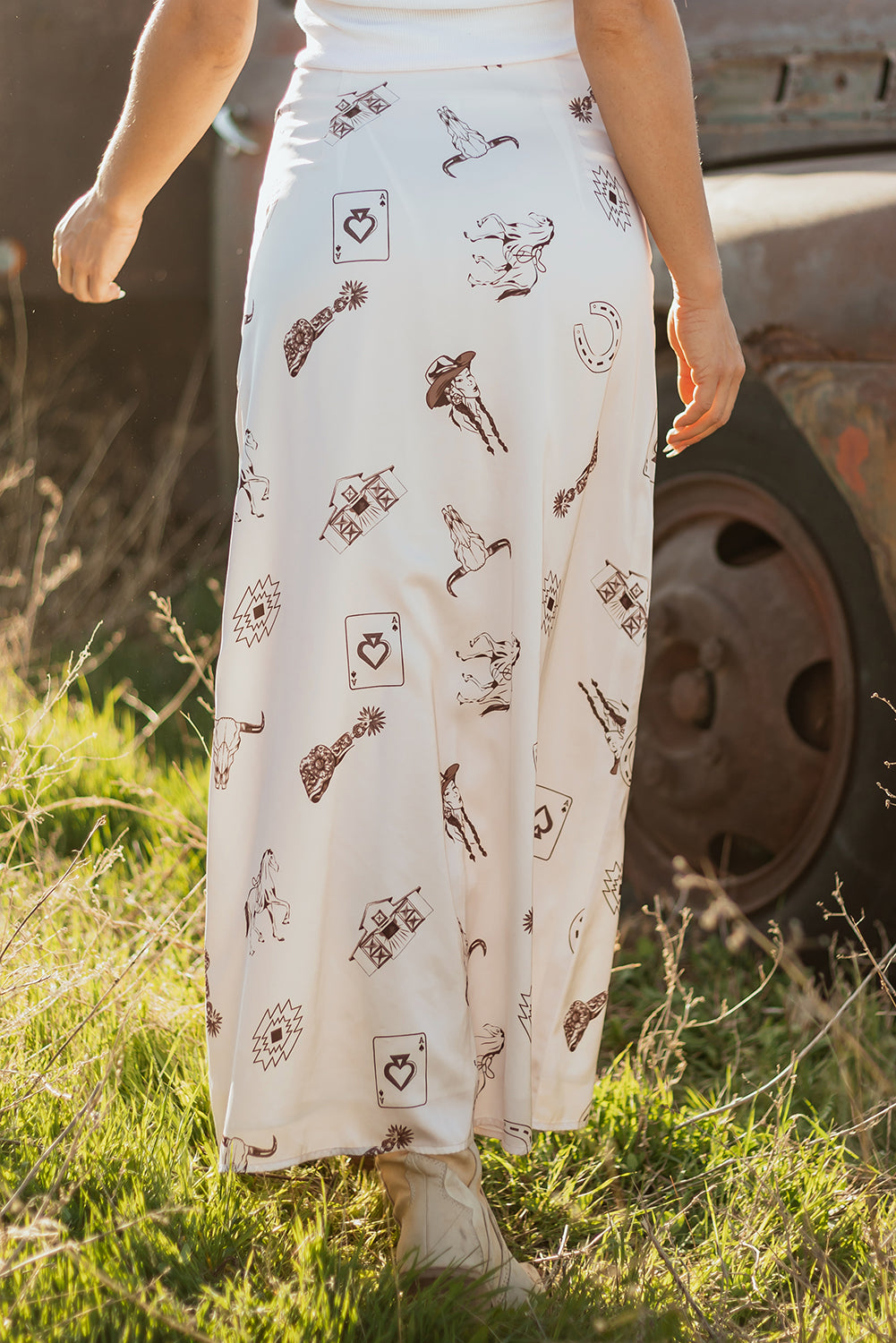 Western Rodeo Satin Maxi Skirt