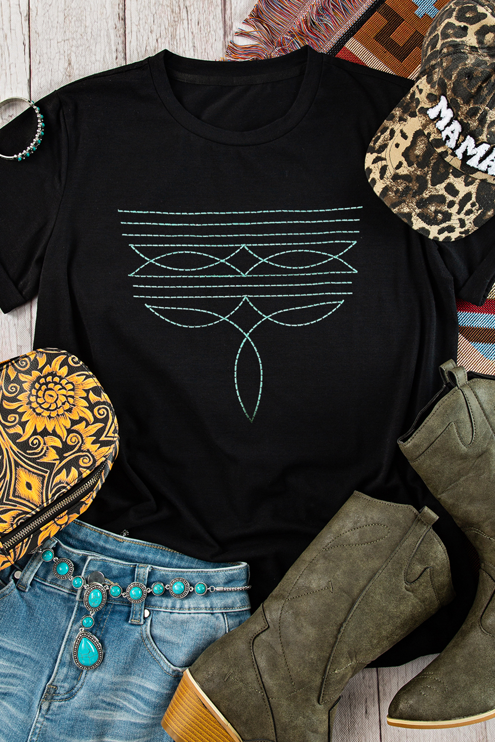 Western Geometric Embroidered Tee