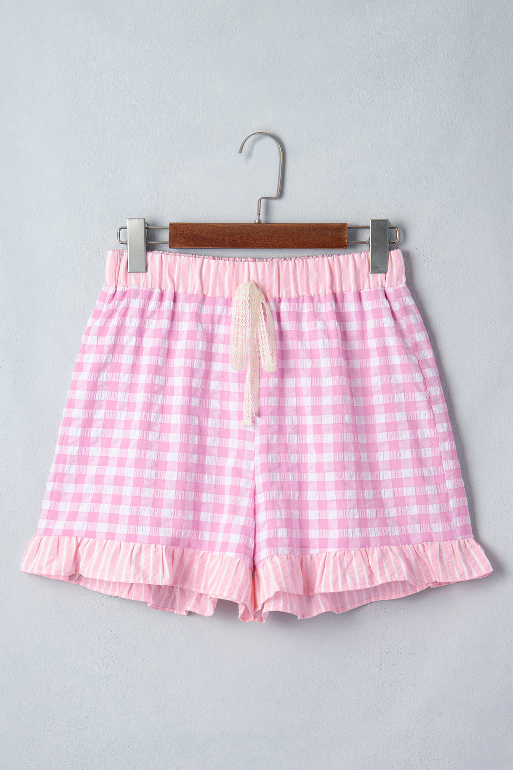 Blue Gingham Ruffle Lace Shorts