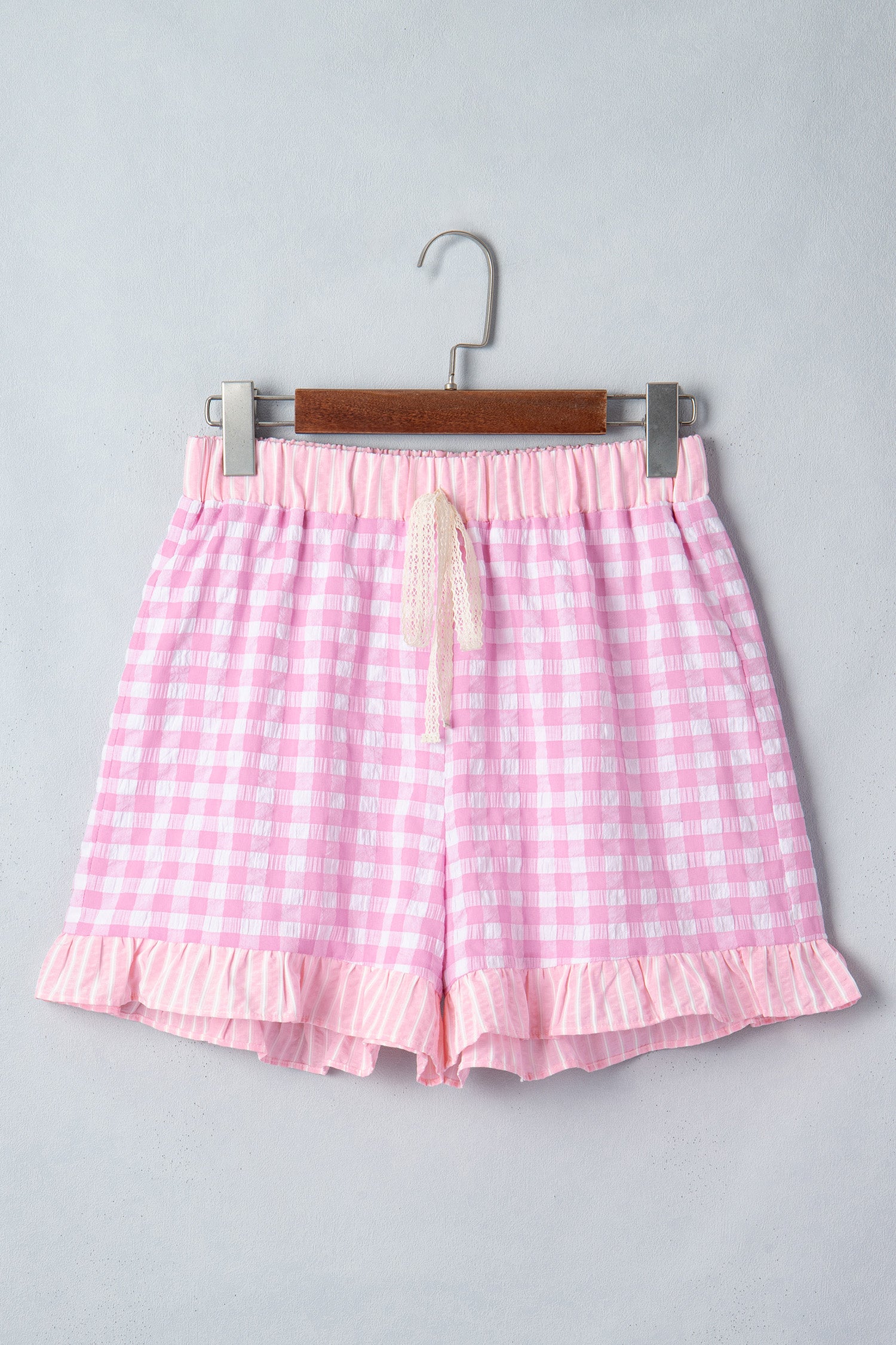 Blue Gingham Ruffle Lace Shorts