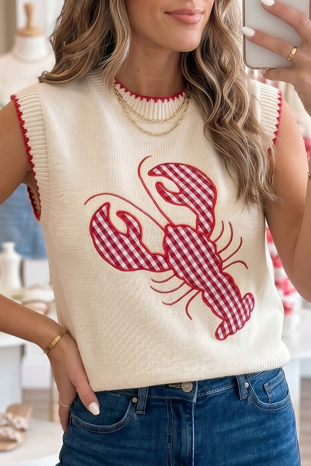 Louisiana Plaid Crawfish Sweater Vest