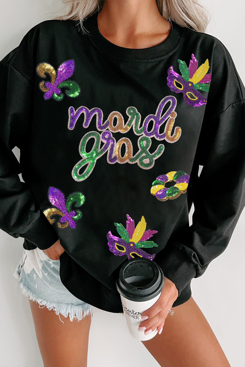 Mardi Gras Sequin Fleur de Lis Sweatshirt