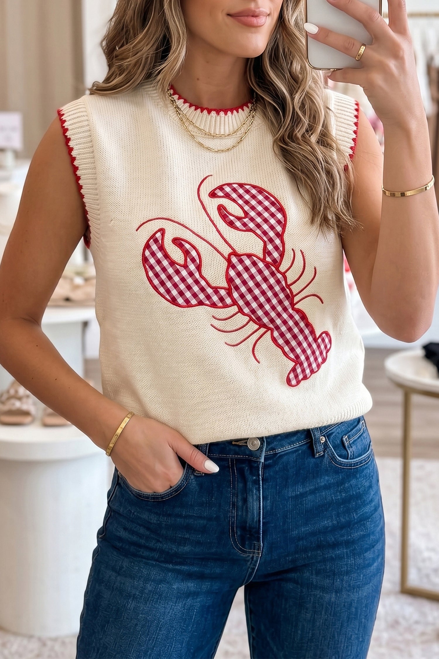 Louisiana Plaid Crawfish Sweater Vest