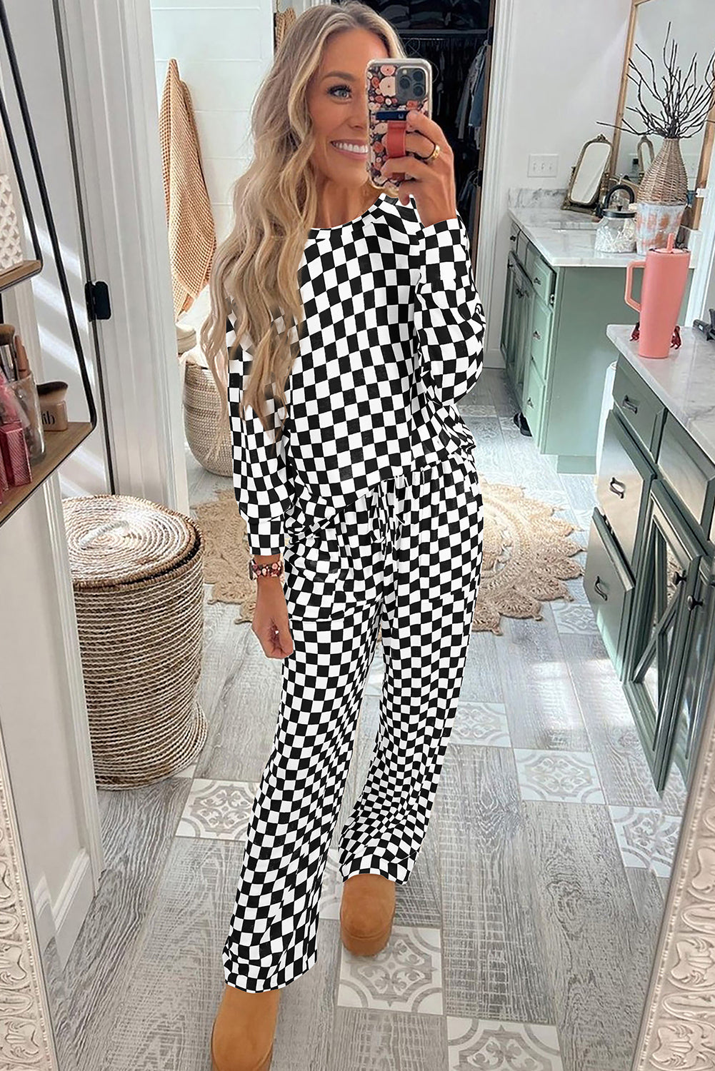 Cozy Checkered Pant Lounge Set