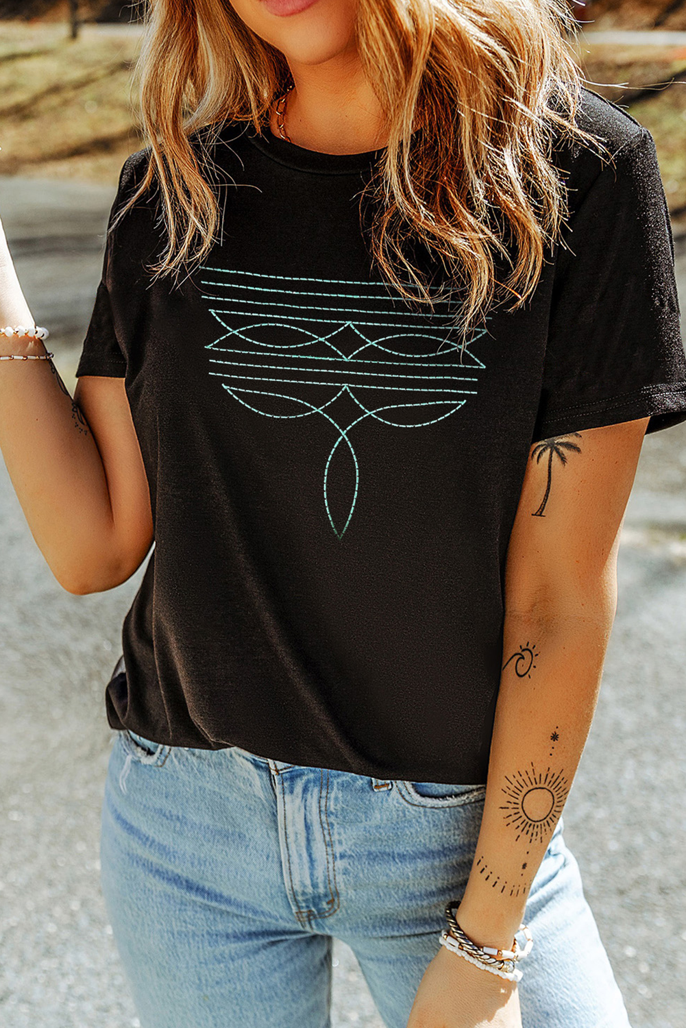 Western Geometric Embroidered Tee