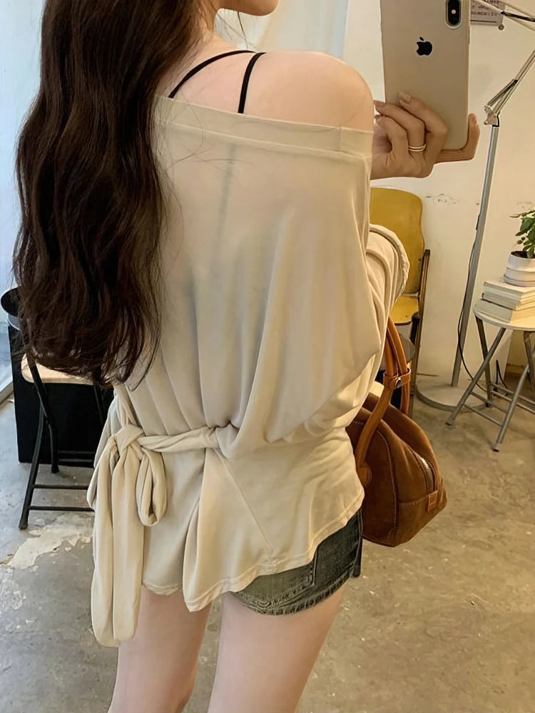 Sheer Bandage Off-Shoulder Long Sleeve Top