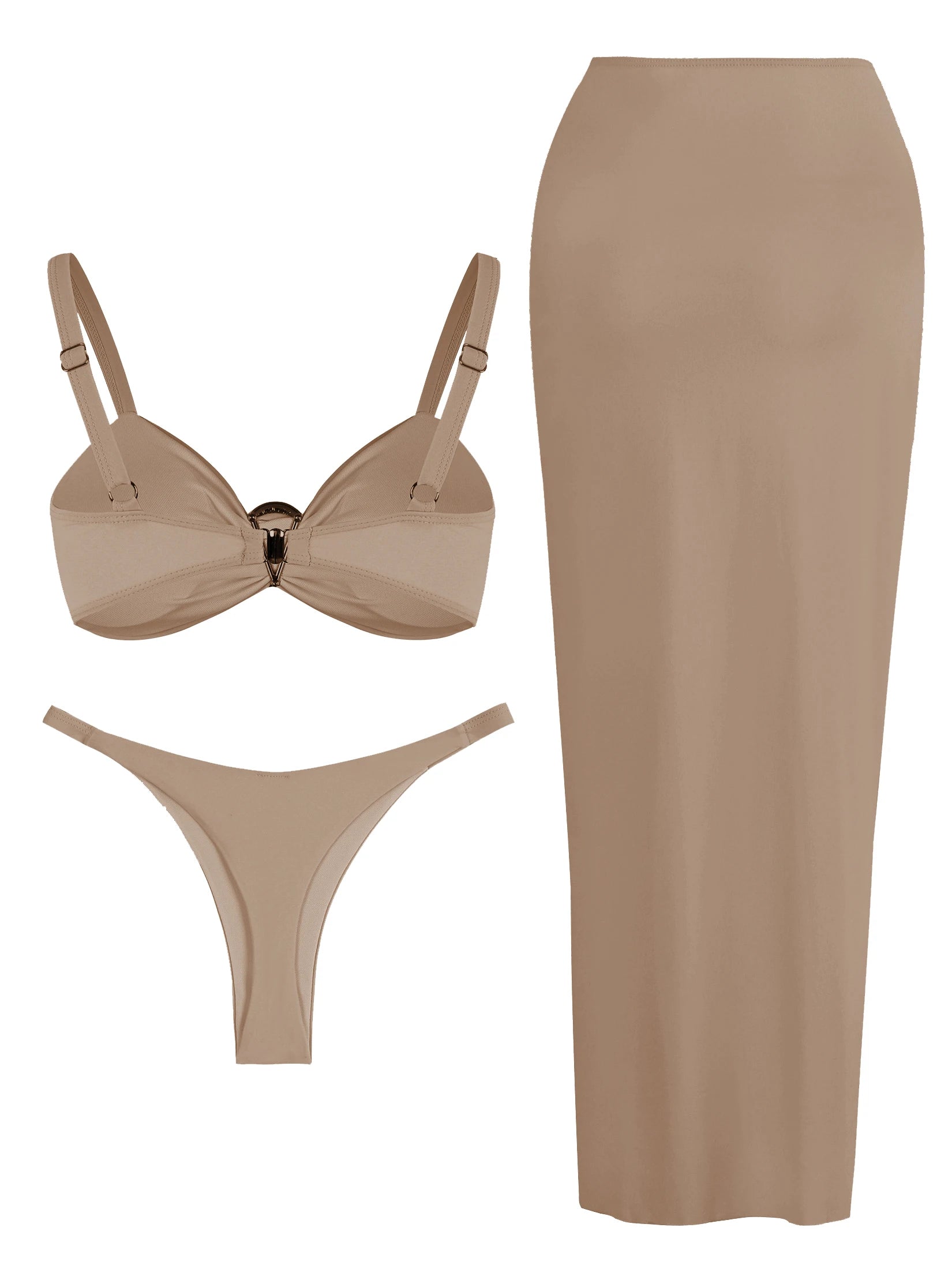3 Pieces Bikini Set with Coverup Skirt Push up Swimsuit 2025 Sexy Women Bathing Suits High Waist Beachwear Pink Beach Dress K139