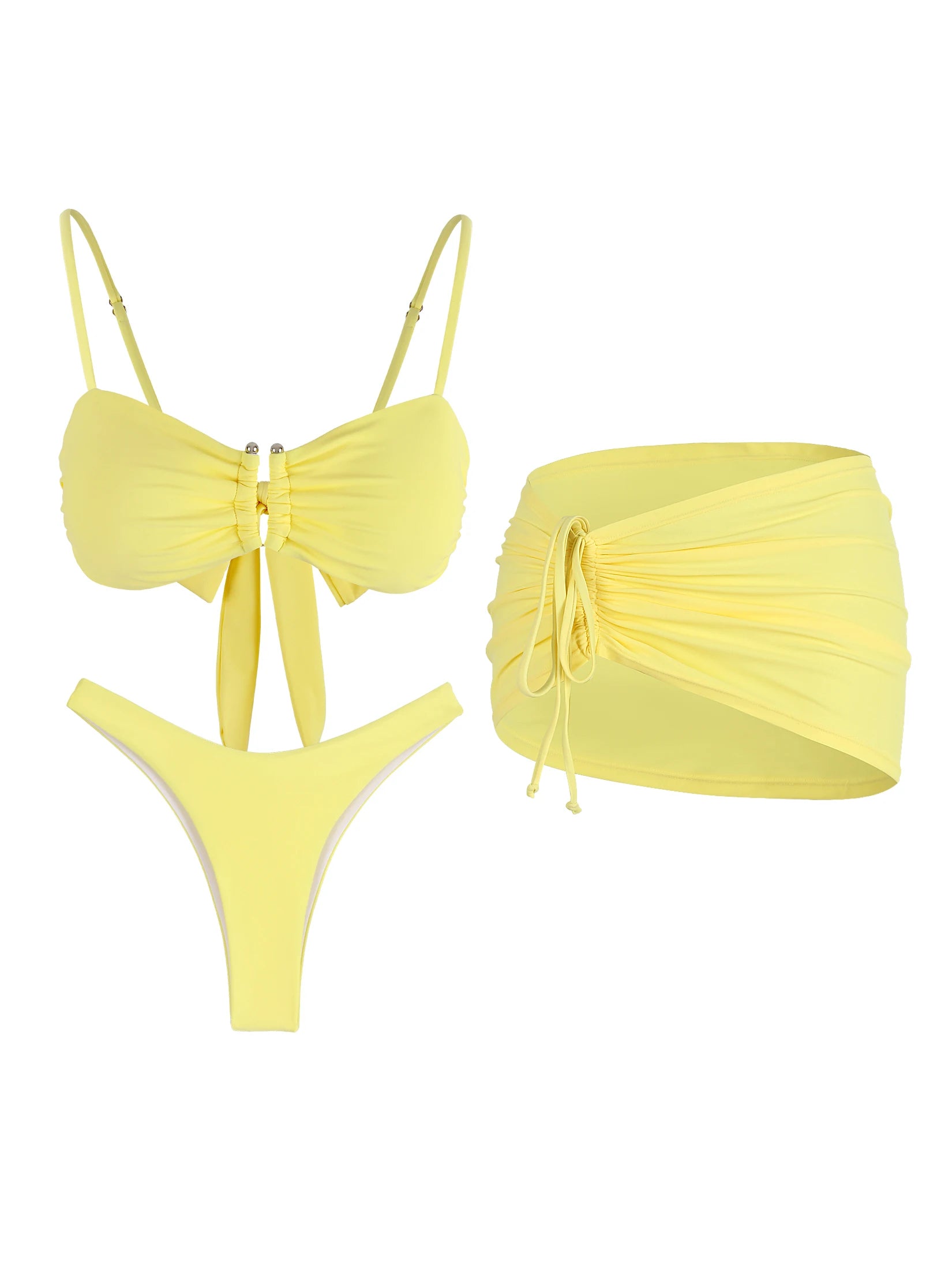 Ruffle 3-Piece Bikini Set with Skirt