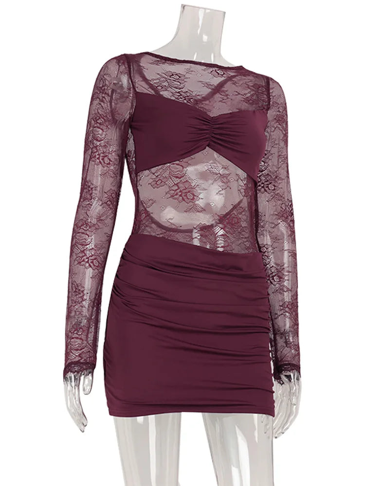 Sheer Lace Long Sleeve Bodycon Dress