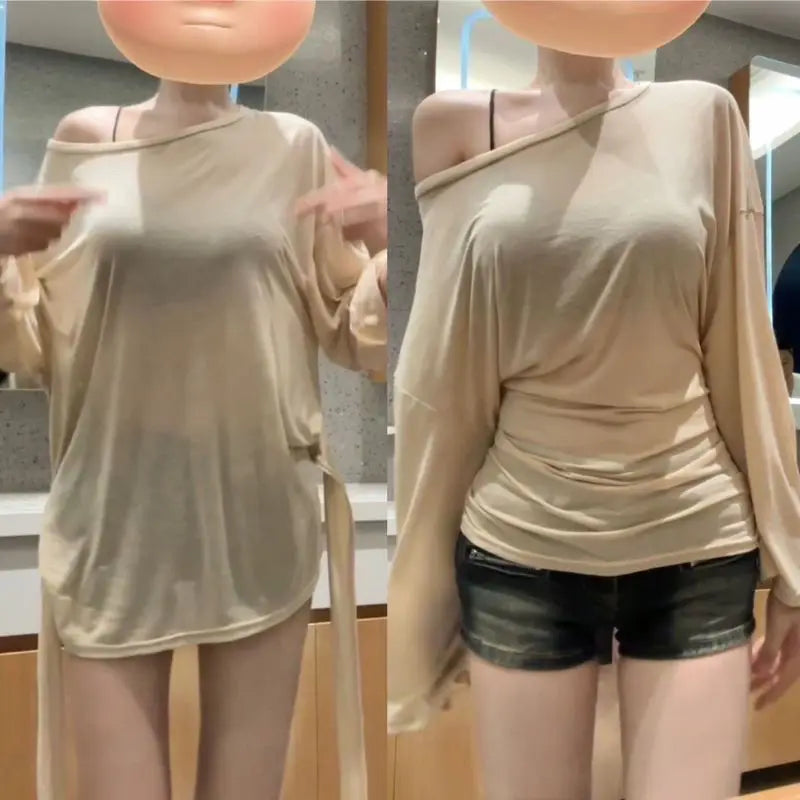 Sheer Bandage Off-Shoulder Long Sleeve Top