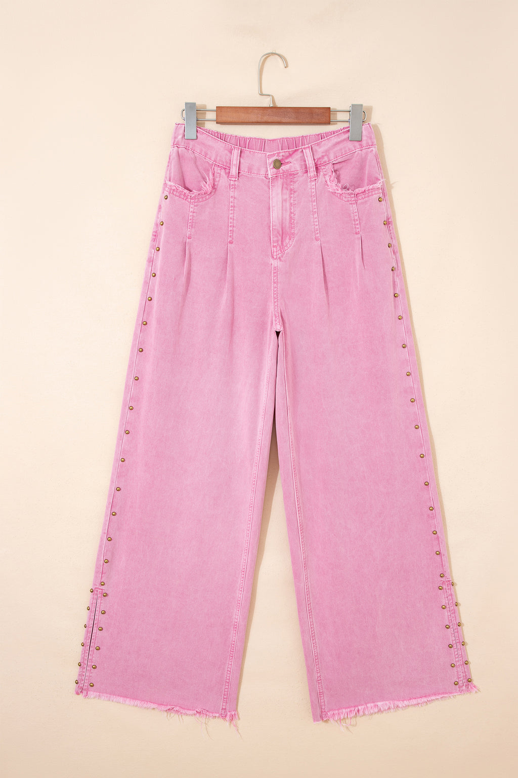 Pink Beaded Split Wide Leg Jeans