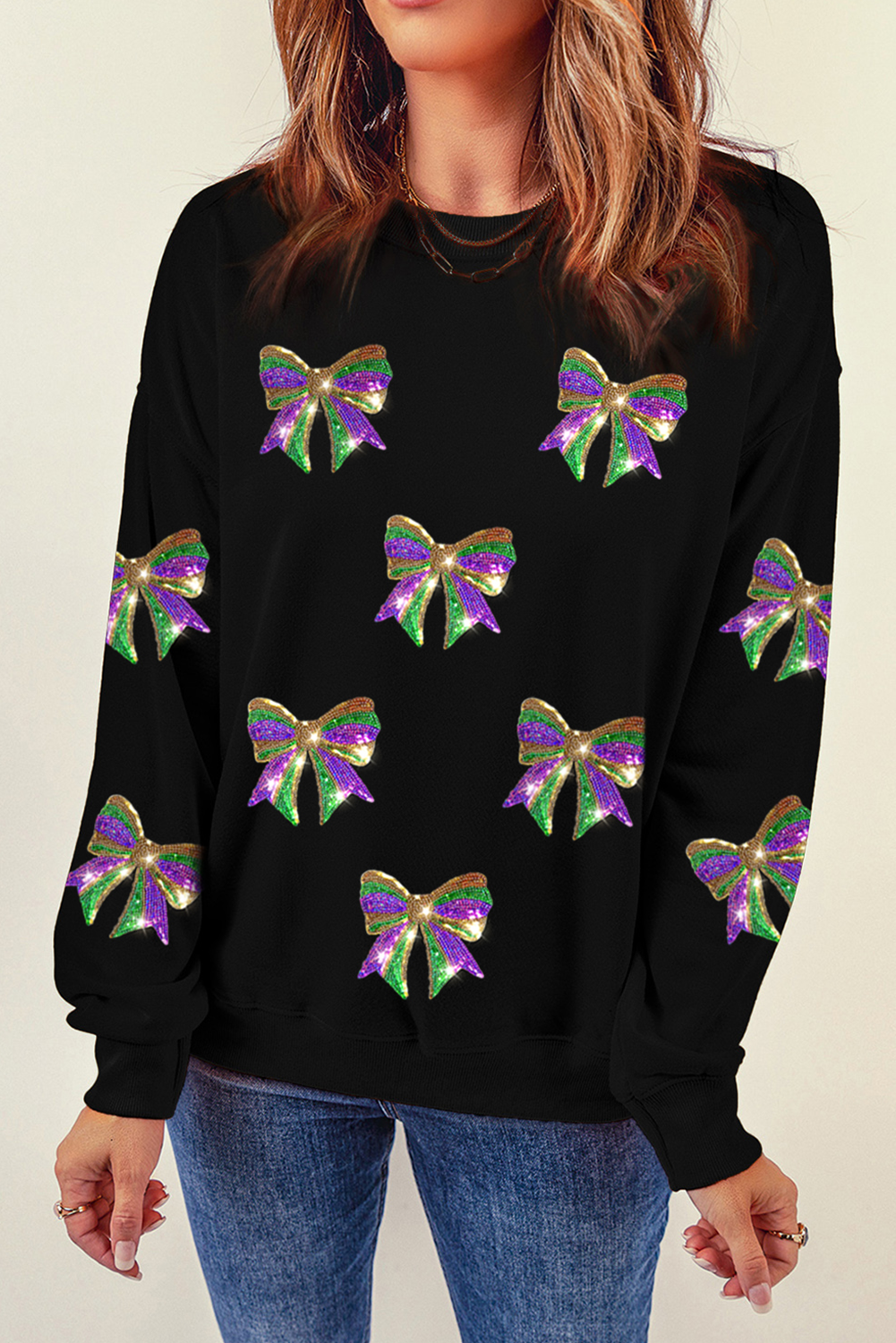 Mardi Gras Sequin Bow Sweatshirt