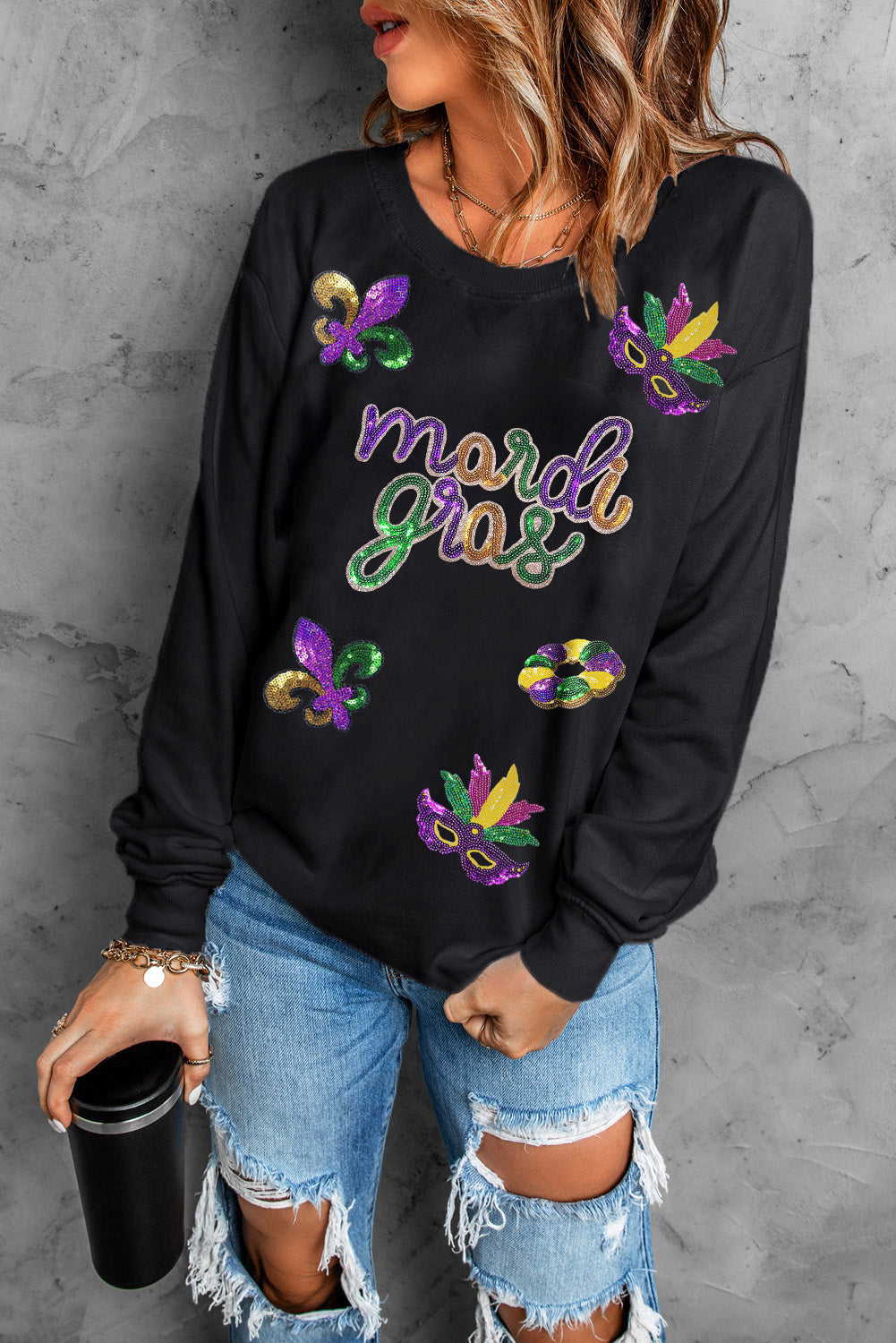 Mardi Gras Sequin Fleur de Lis Sweatshirt
