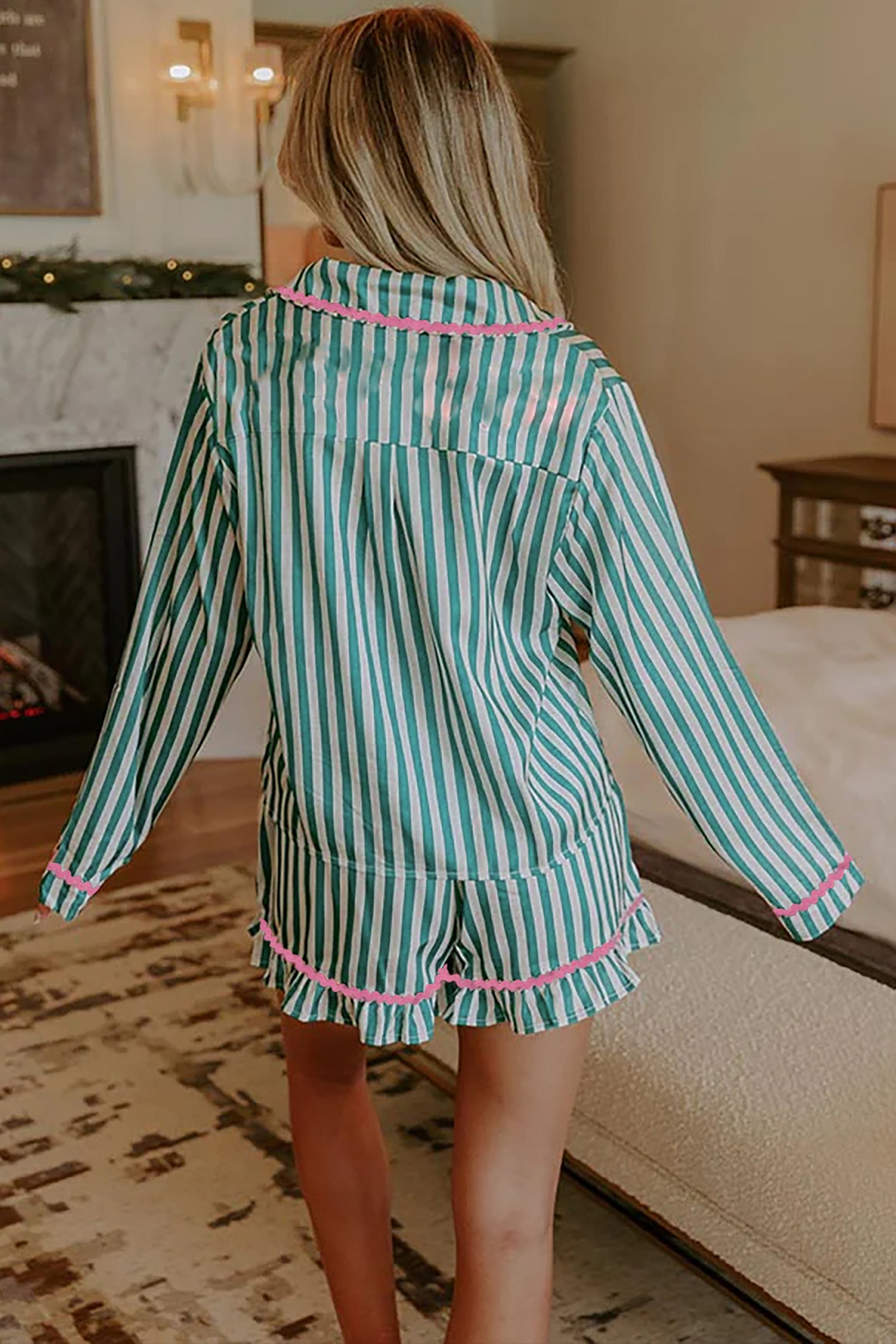 Green Stripe Ricrac Pajama Set