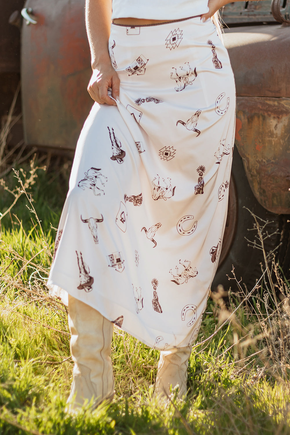 Western Rodeo Satin Maxi Skirt