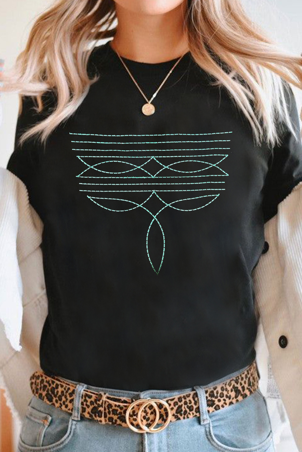 Western Geometric Embroidered Tee