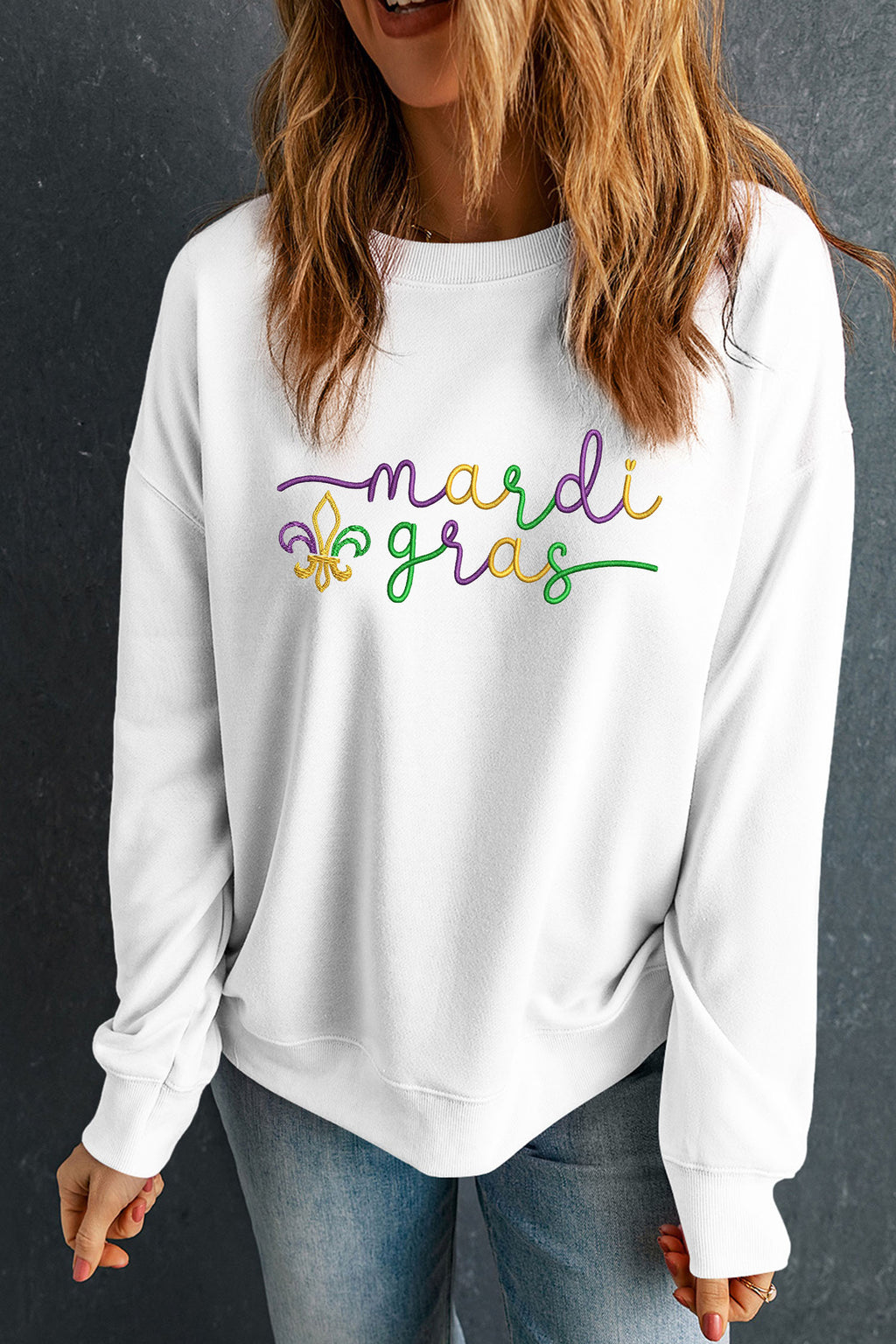 Mardi Gras Embroidered Fleur de Lis Sweatshirt