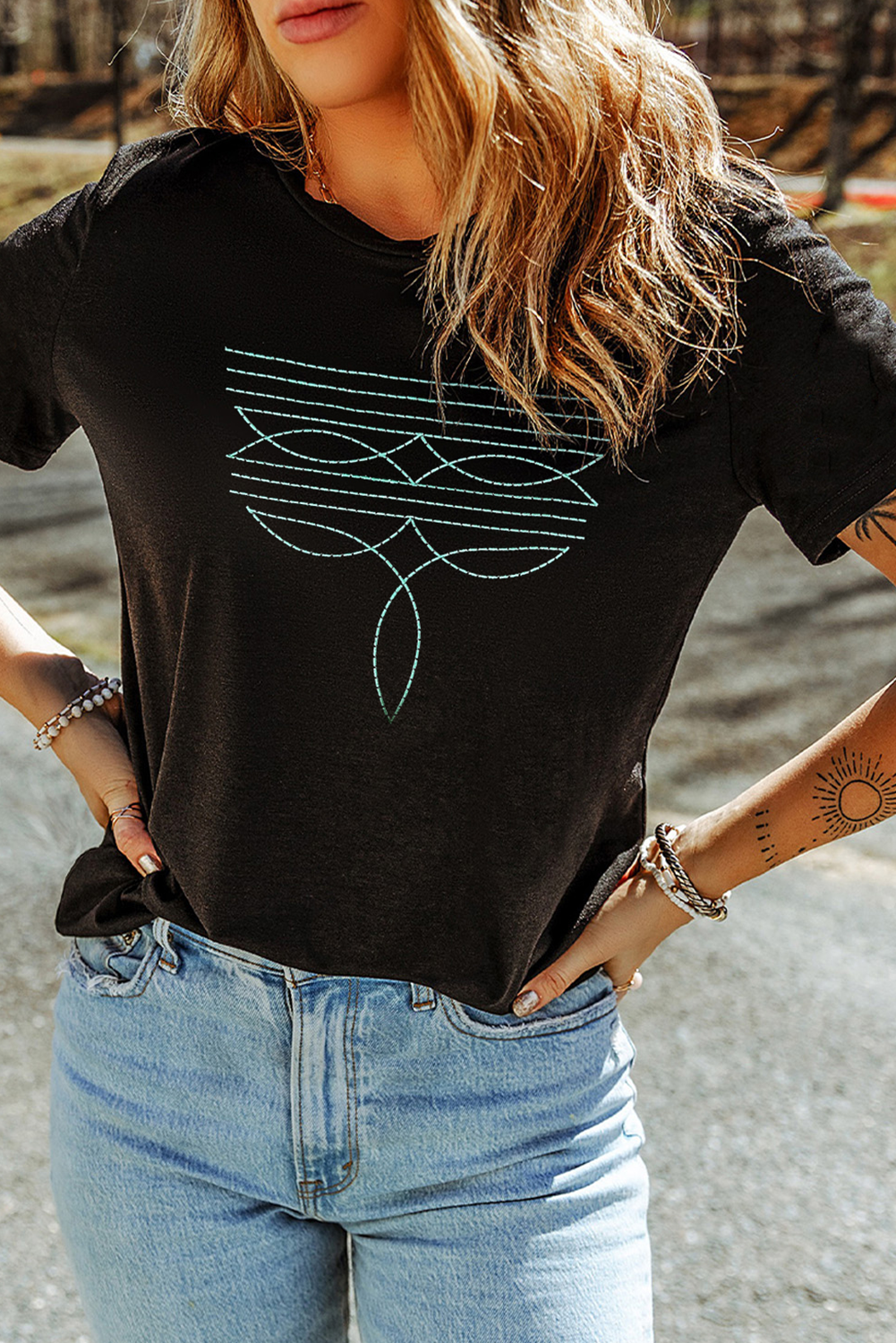 Western Geometric Embroidered Tee