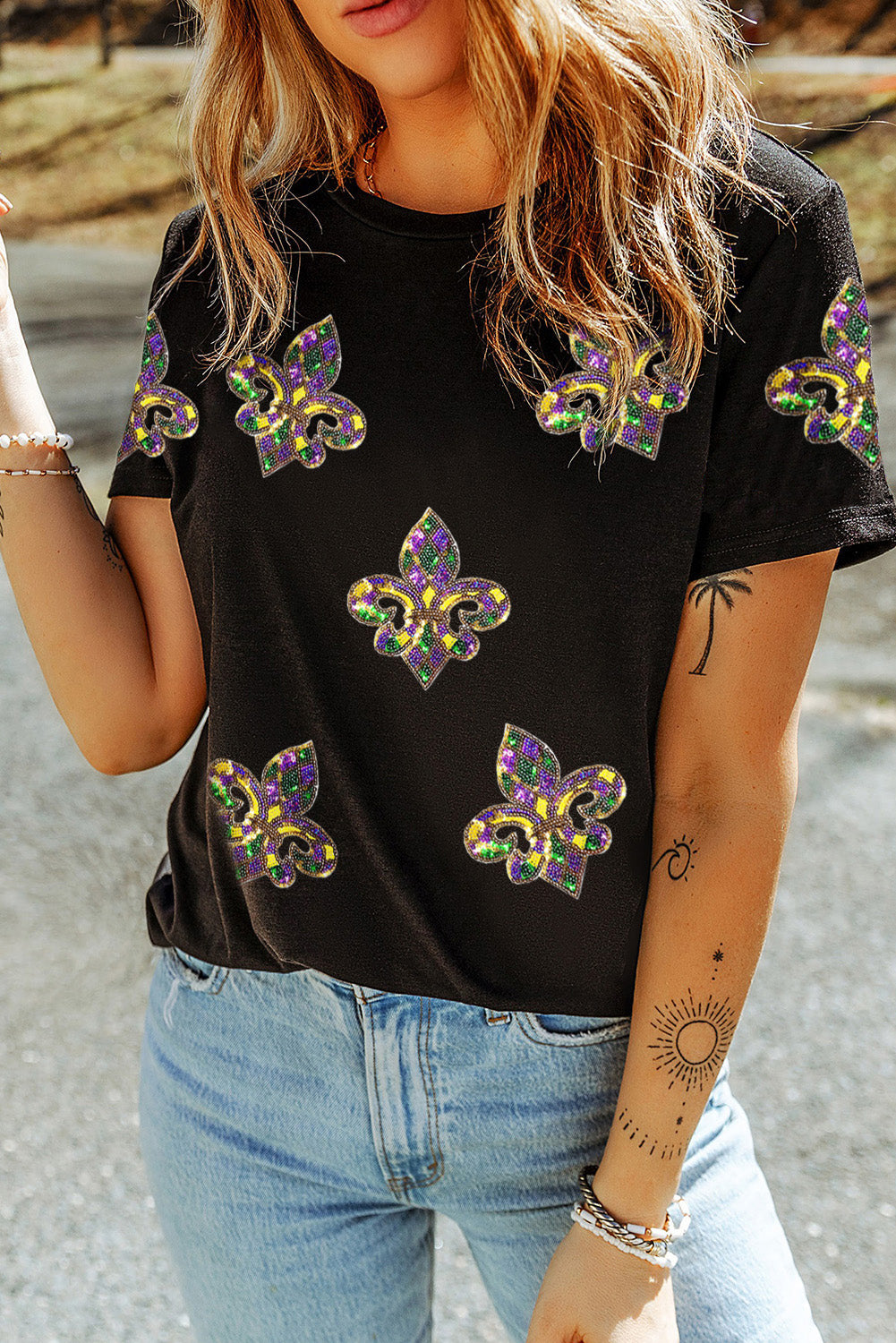 Mardi Gras Sequin Fleur de Lis Tee