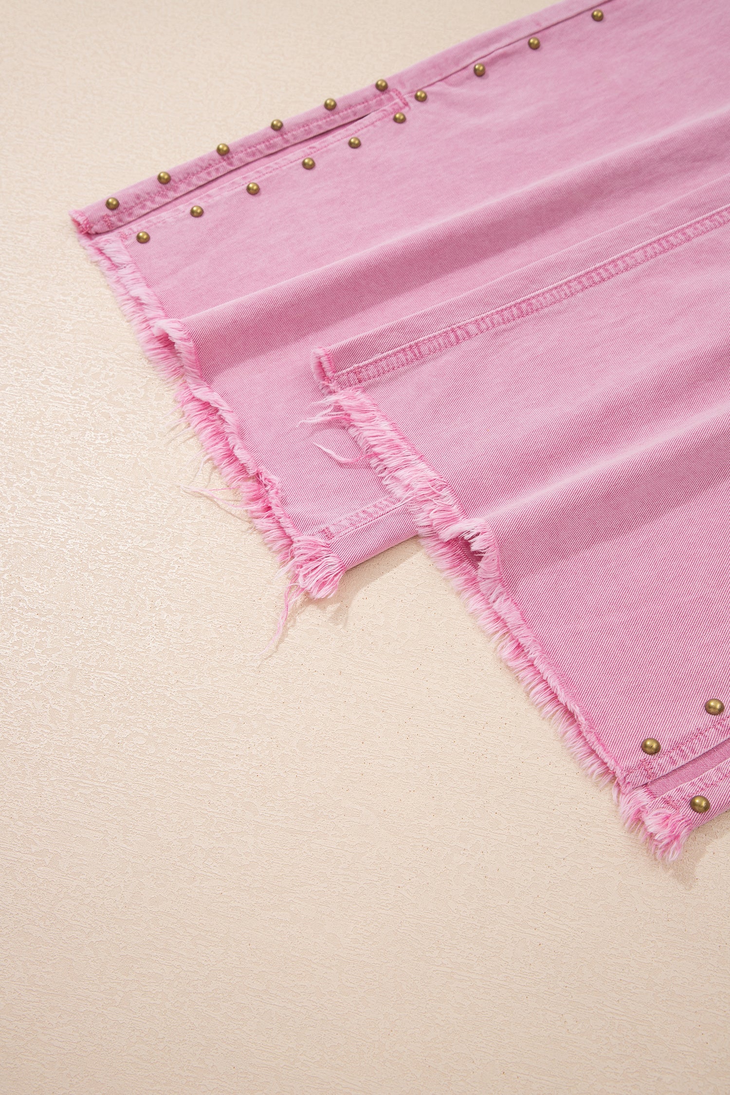 Pink Beaded Split Wide Leg Jeans
