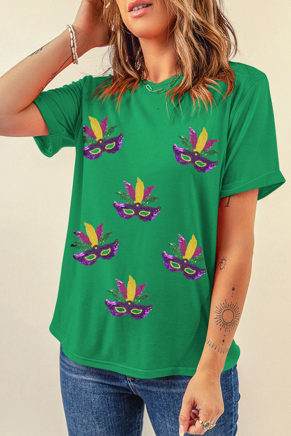 Mardi Gras Sequin Mask Tee