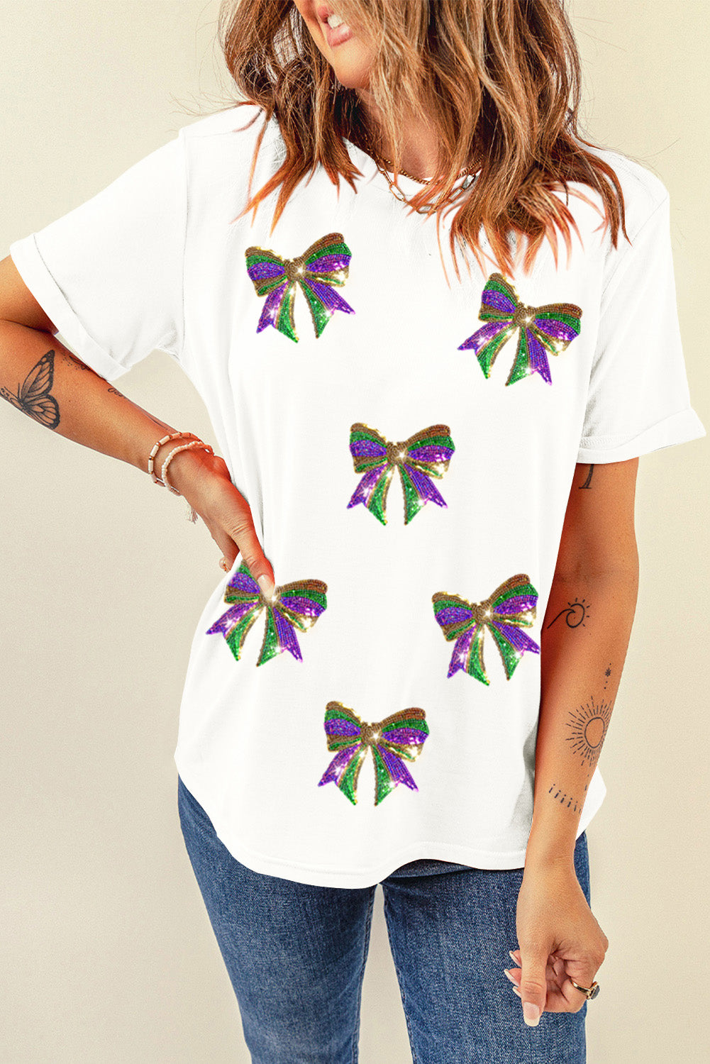 Mardi Gras Sequin Bow Tee