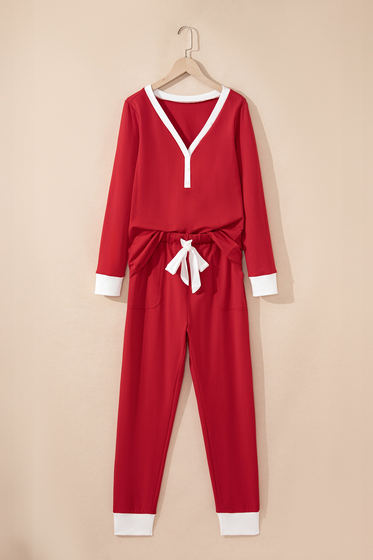 Fiery Red Bow Waist Lounge Set