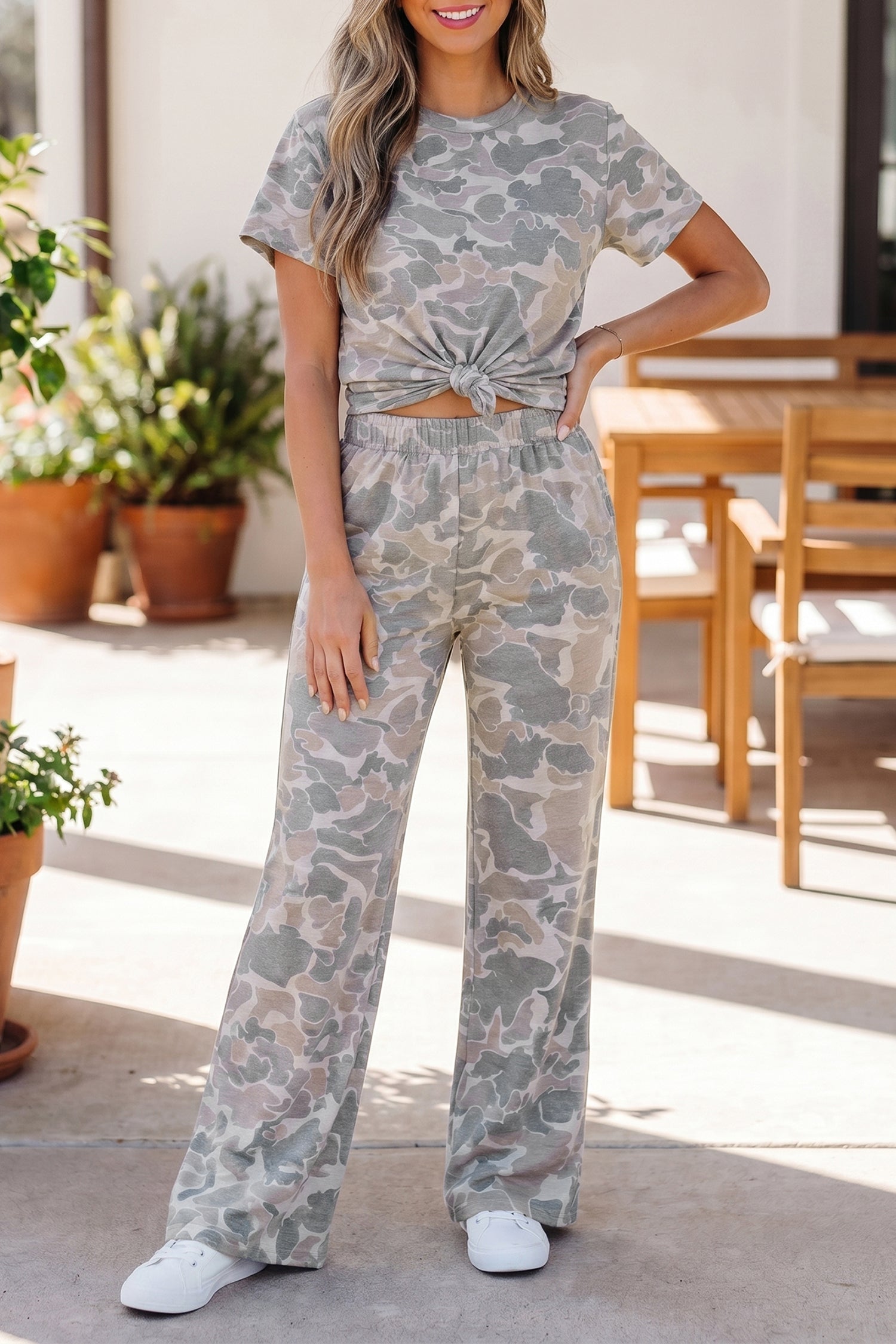Retro Camo Wide Leg Pant Set