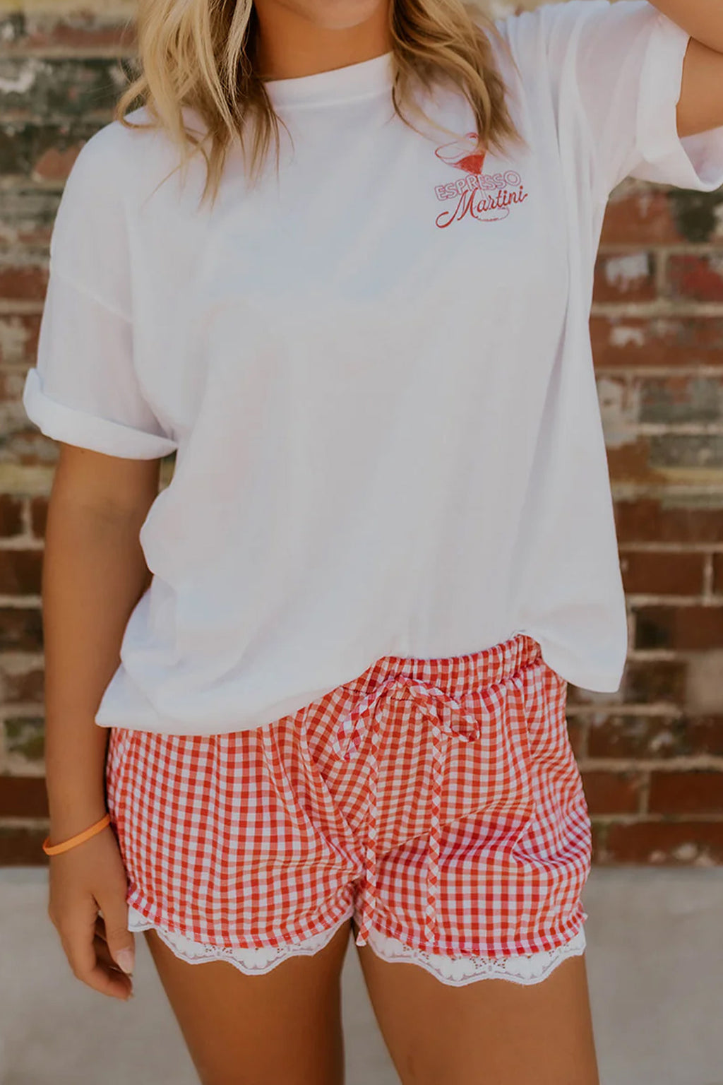 Southern Gingham Lace Trim Shorts