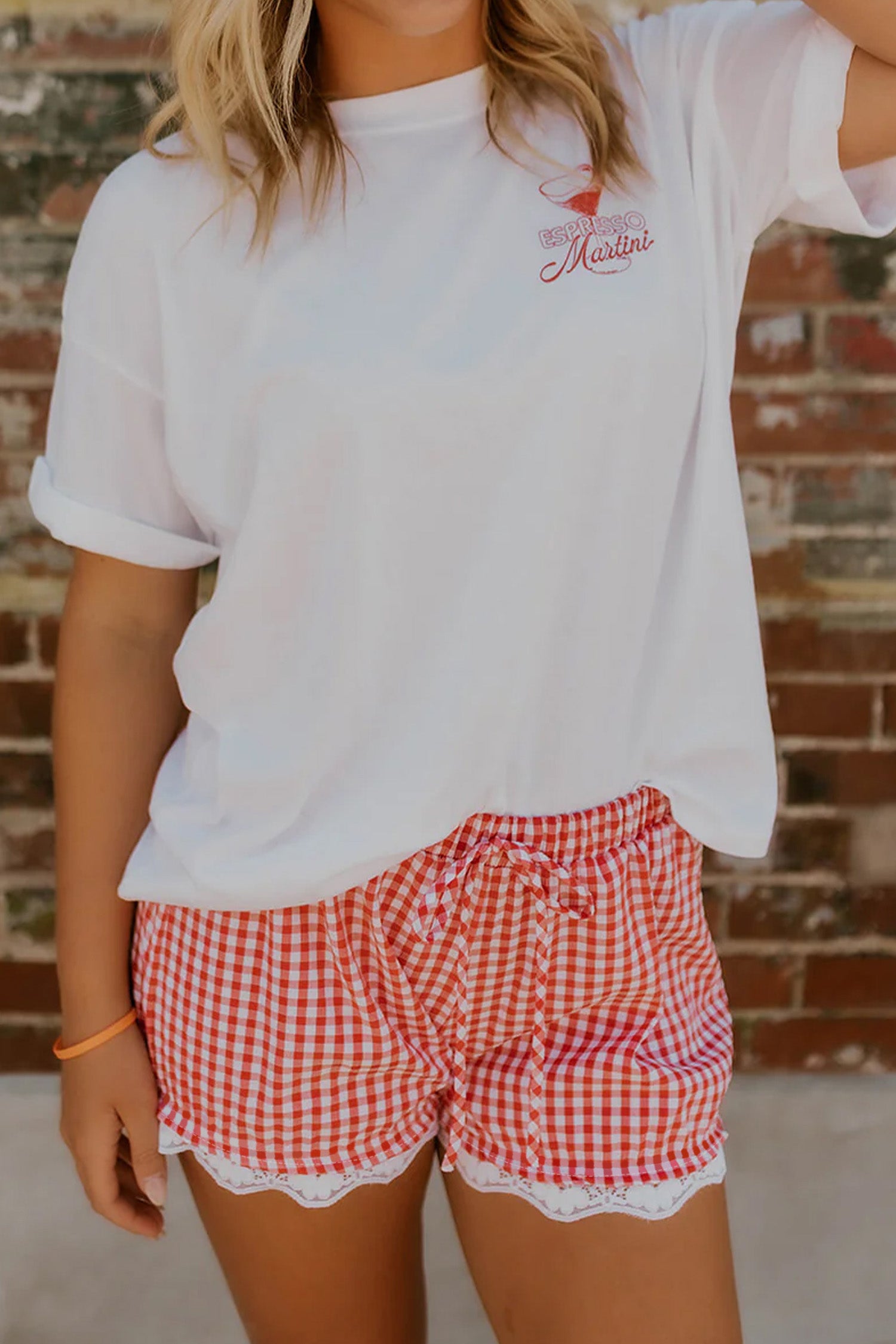 Southern Gingham Lace Trim Shorts