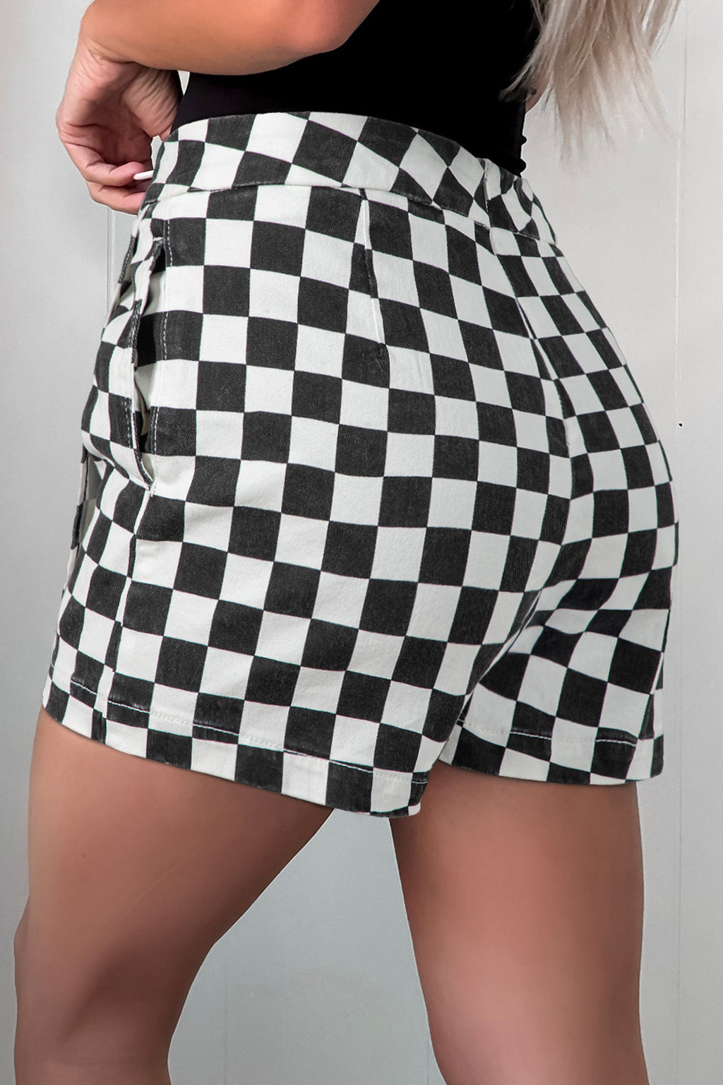 Rebel Checkered Denim Shorts