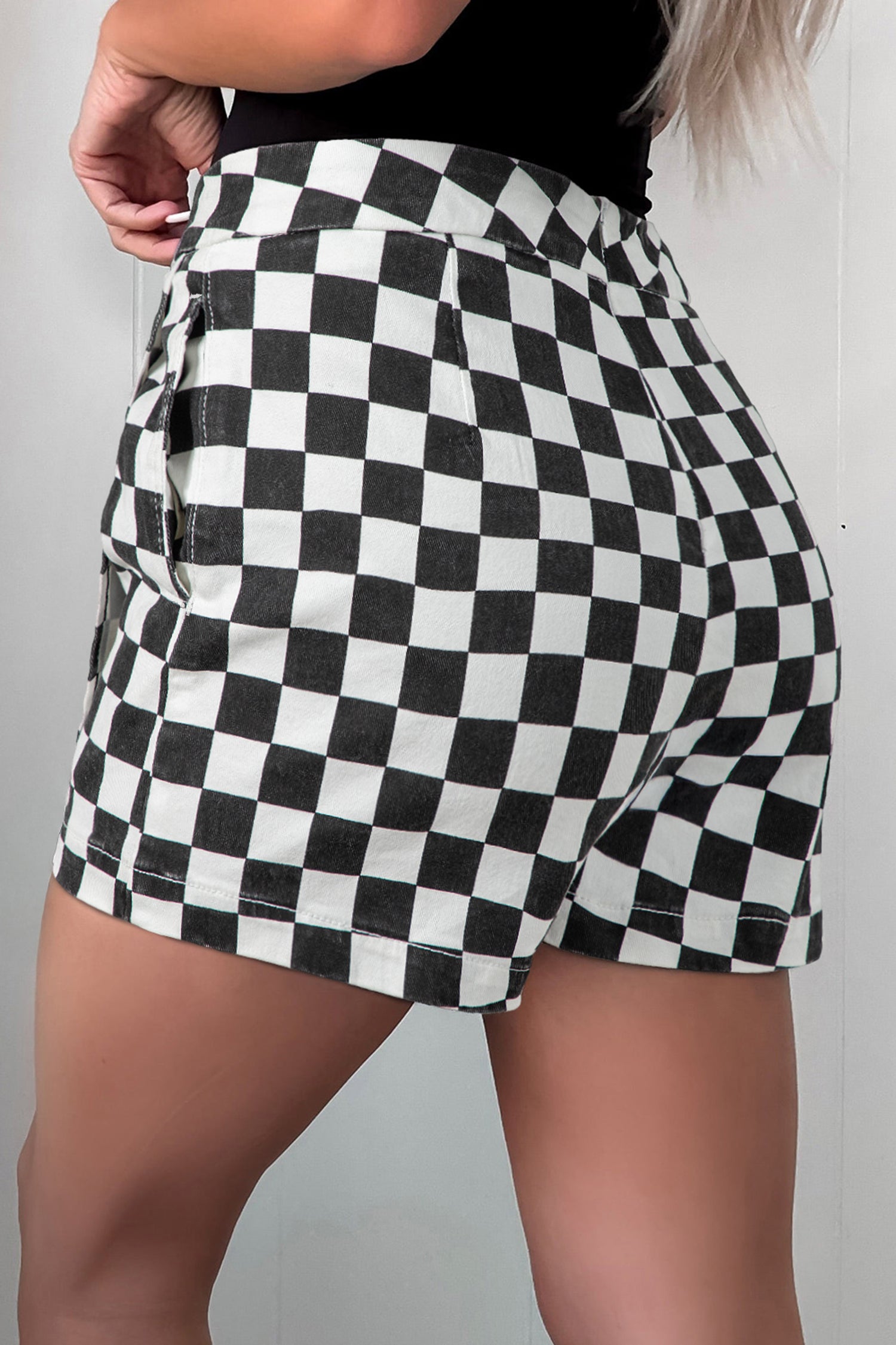Rebel Checkered Denim Shorts