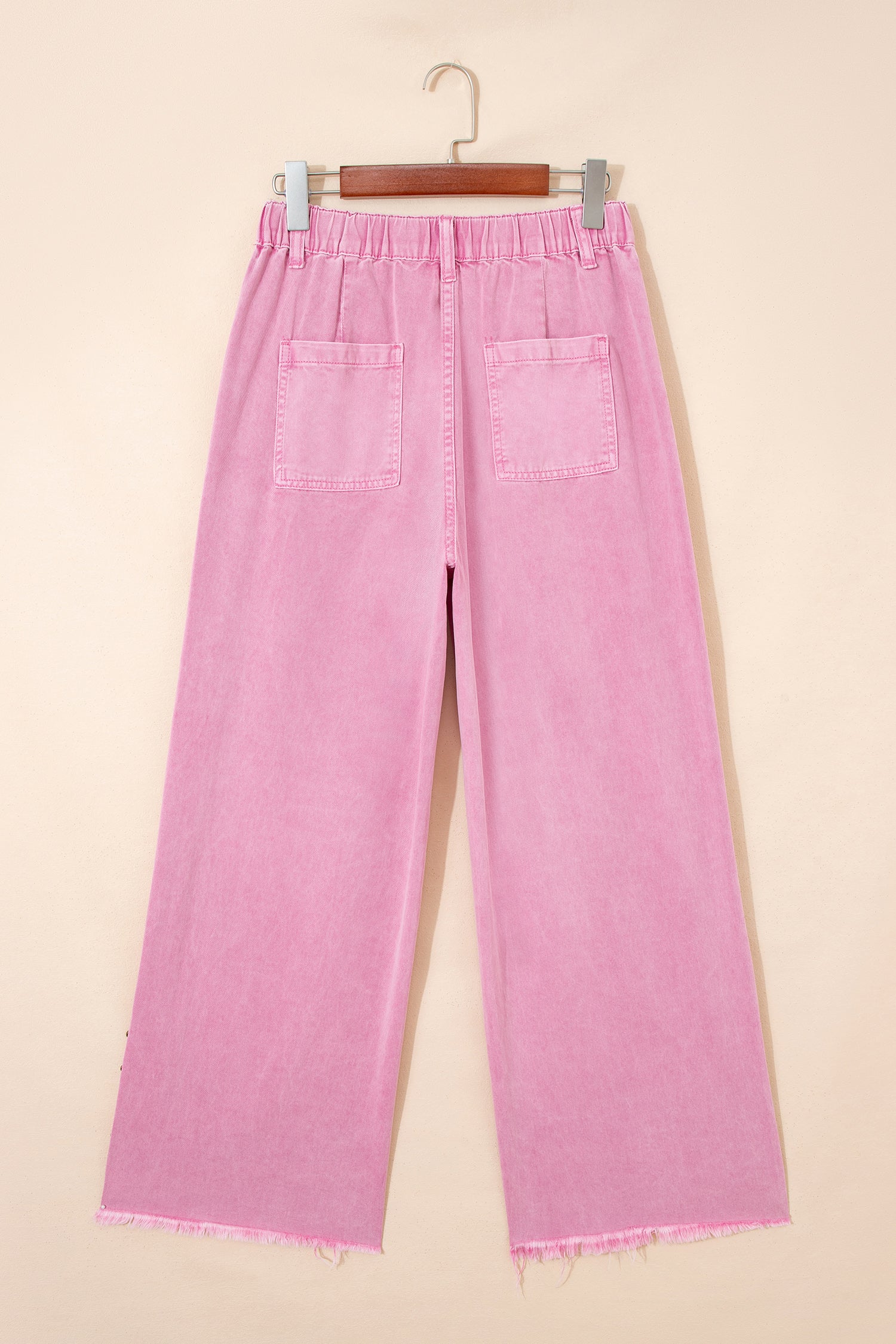 Pink Beaded Split Wide Leg Jeans