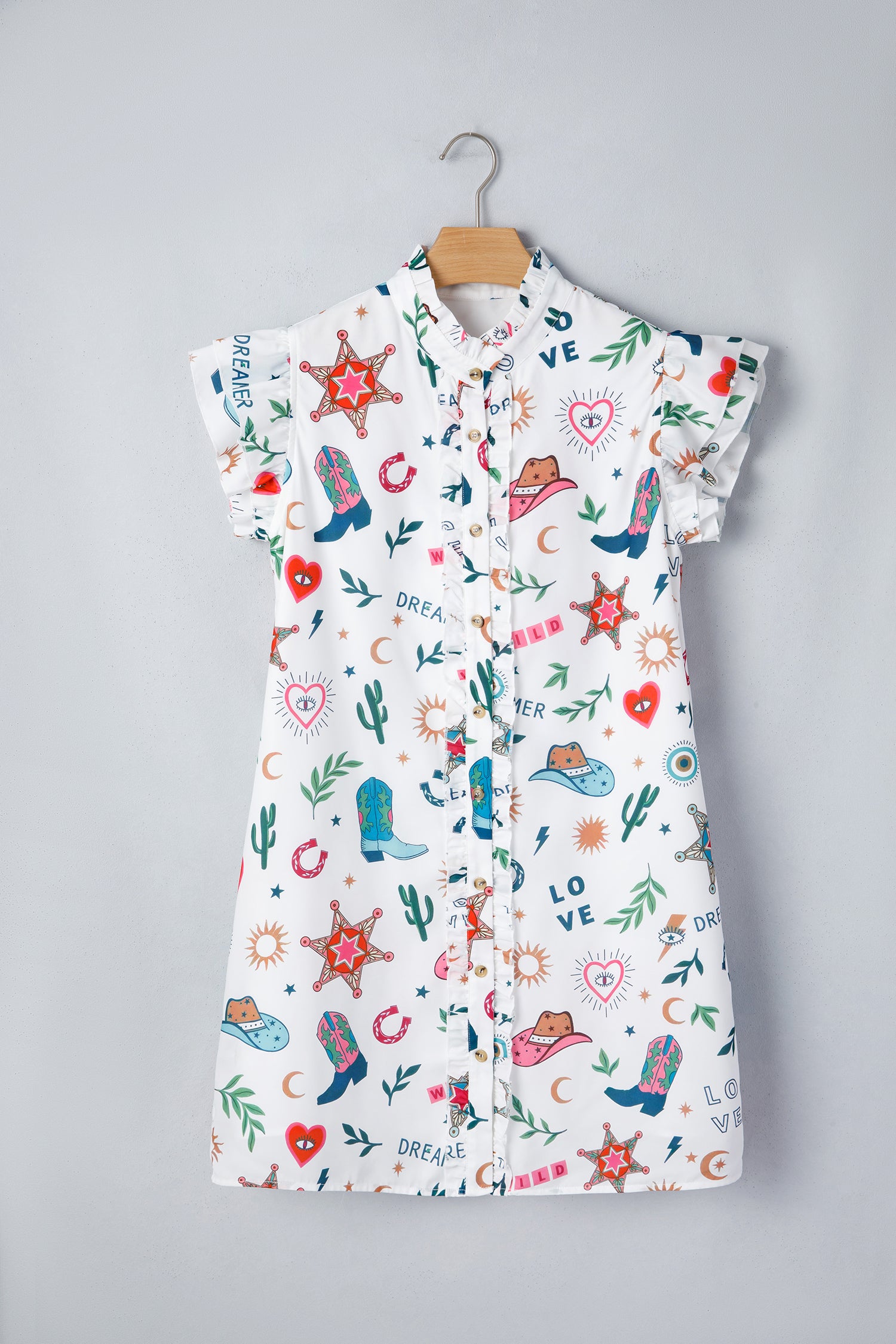 Western Flutter Sleeve Mini Dress