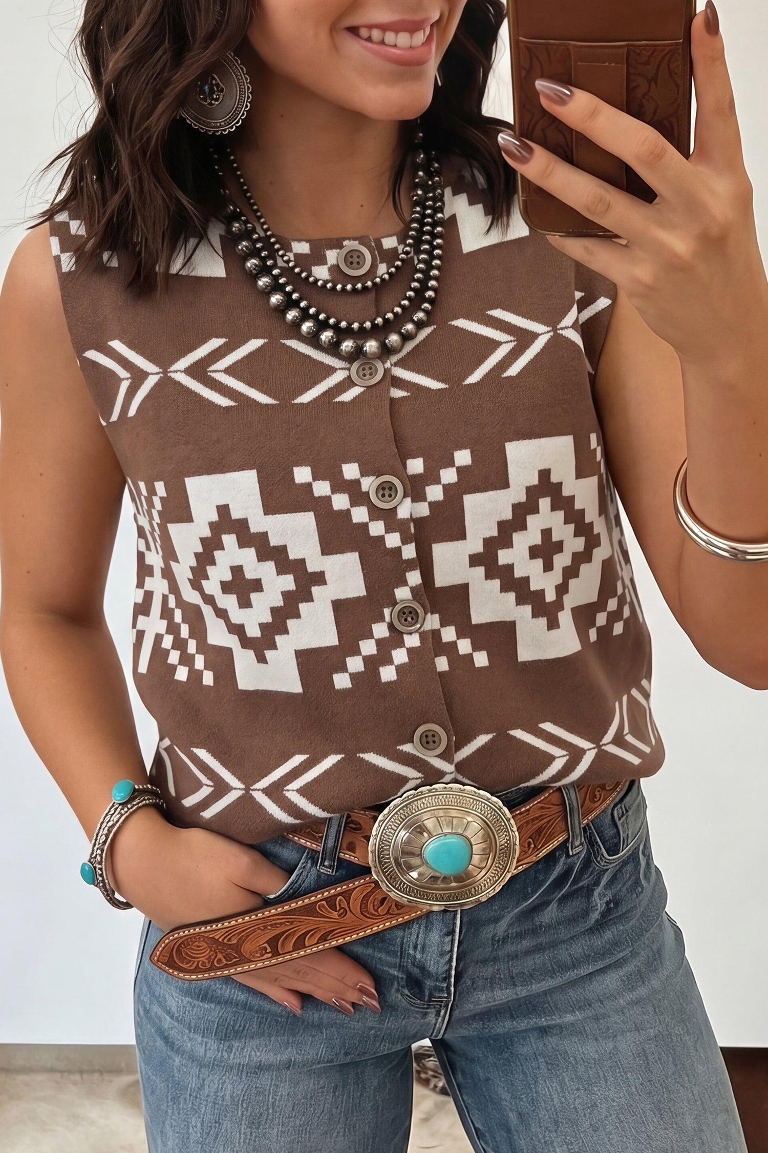 Southwestern Aztec Button Sweater Vest