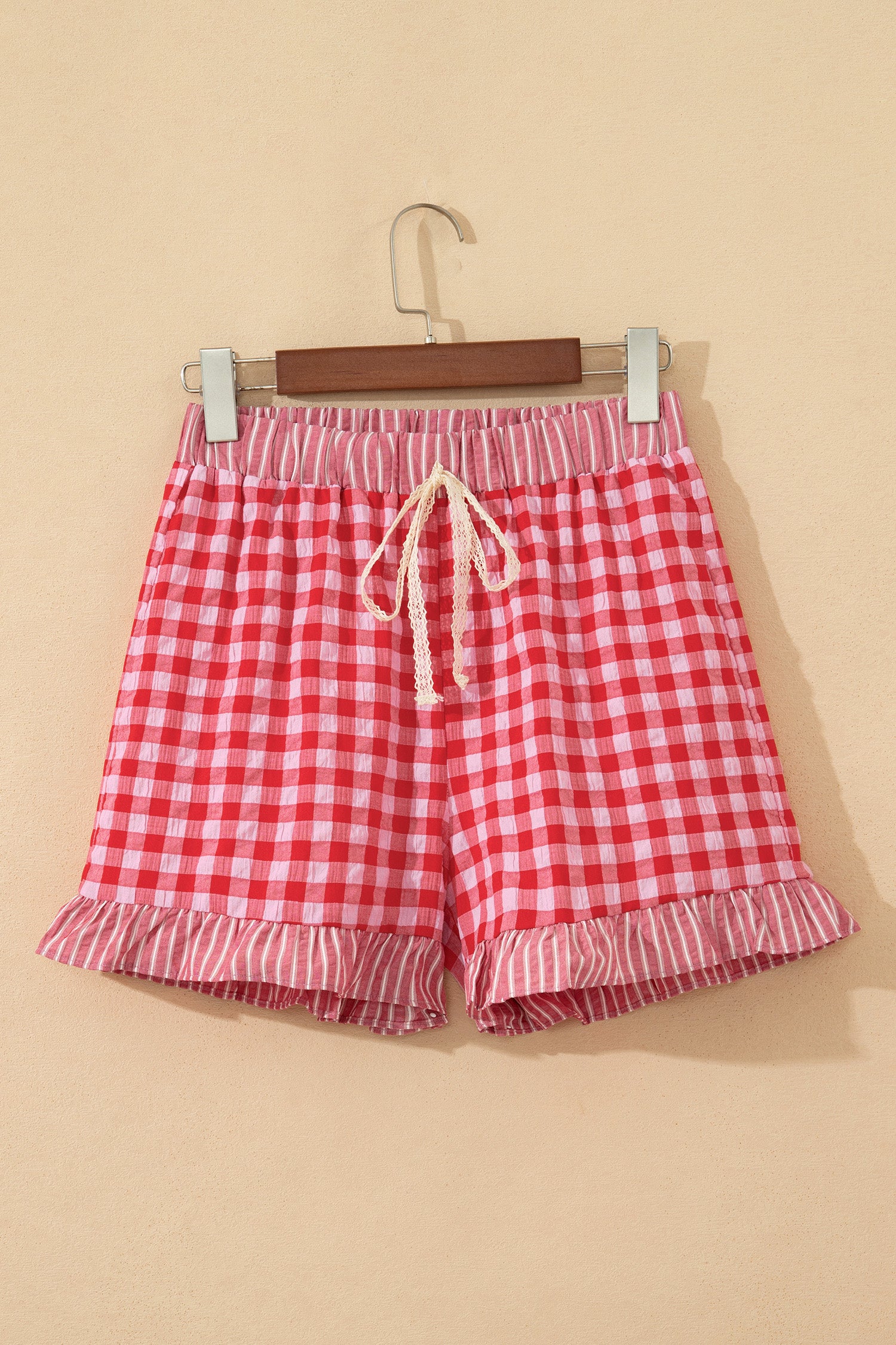 Blue Gingham Ruffle Lace Shorts
