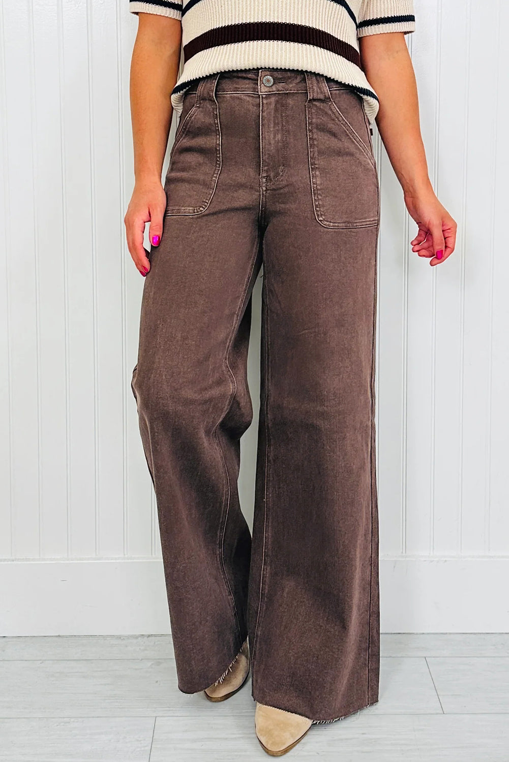 Retro Brown Washed Wide Leg Jeans