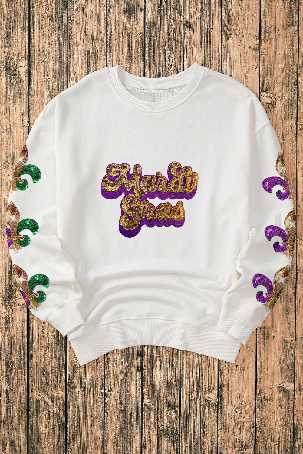 Mardi Gras Sequin Fleur de Lis Sleeve Sweatshirt