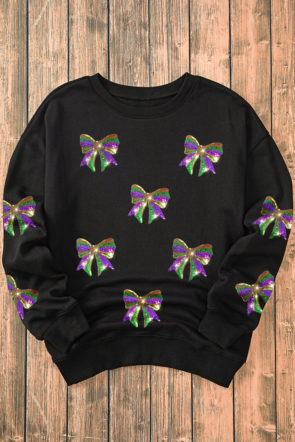 Mardi Gras Sequin Bow Sweatshirt