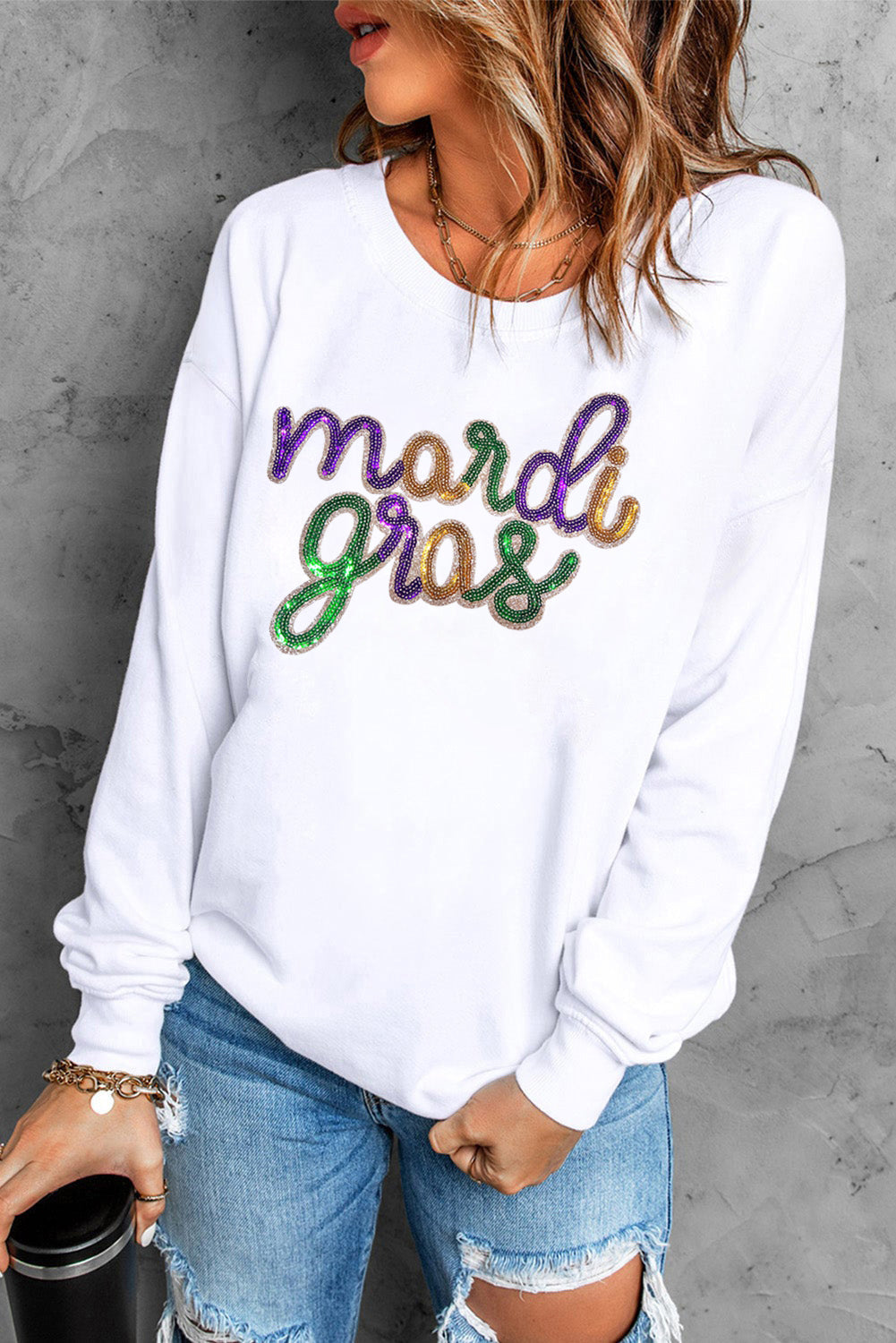 Mardi Gras Sequin Crewneck Sweatshirt