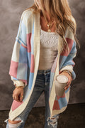 Blue Checkered Open Front Cardigan