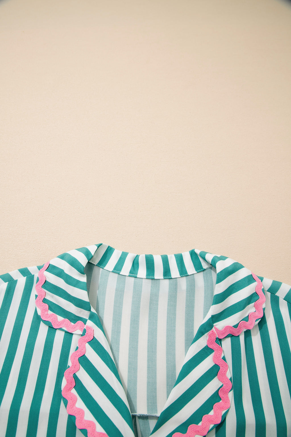 Green Stripe Ricrac Pajama Set