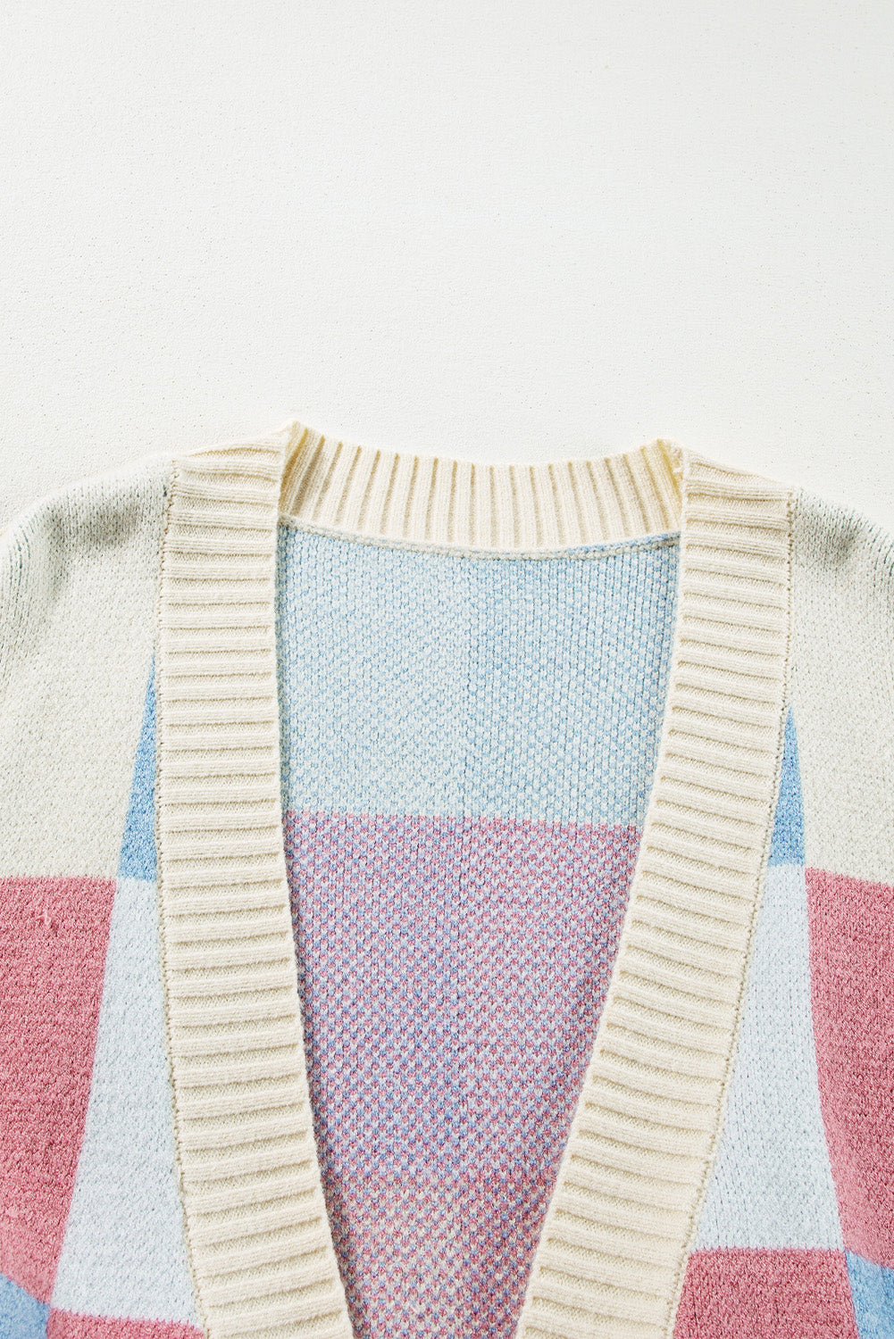 Blue Checkered Open Front Cardigan
