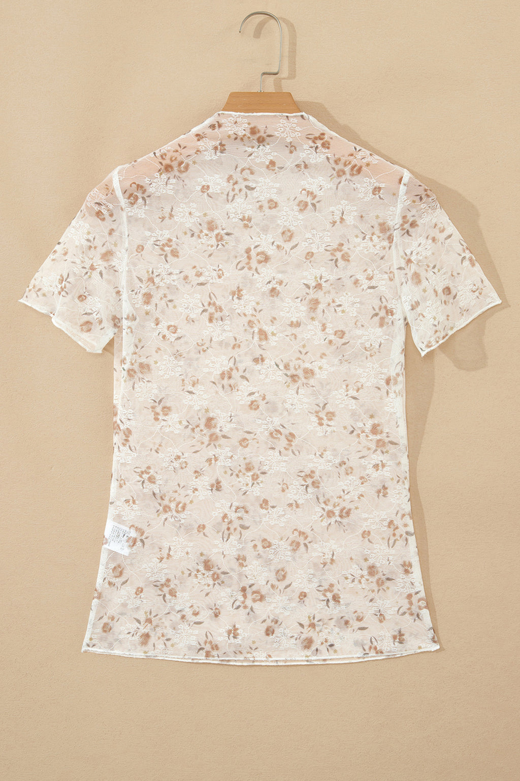 White Mock Neck Short Sleeve Floral Mesh Top